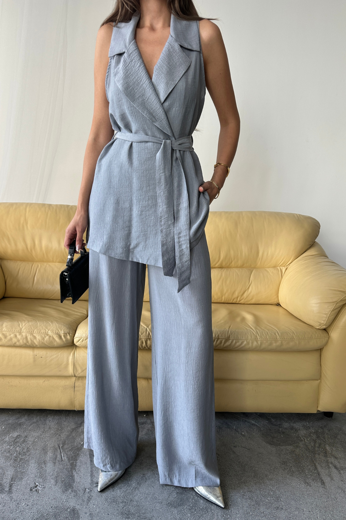 YELEK - PANTOLON TAKIM ÇİLEK KUMAŞ - Gri