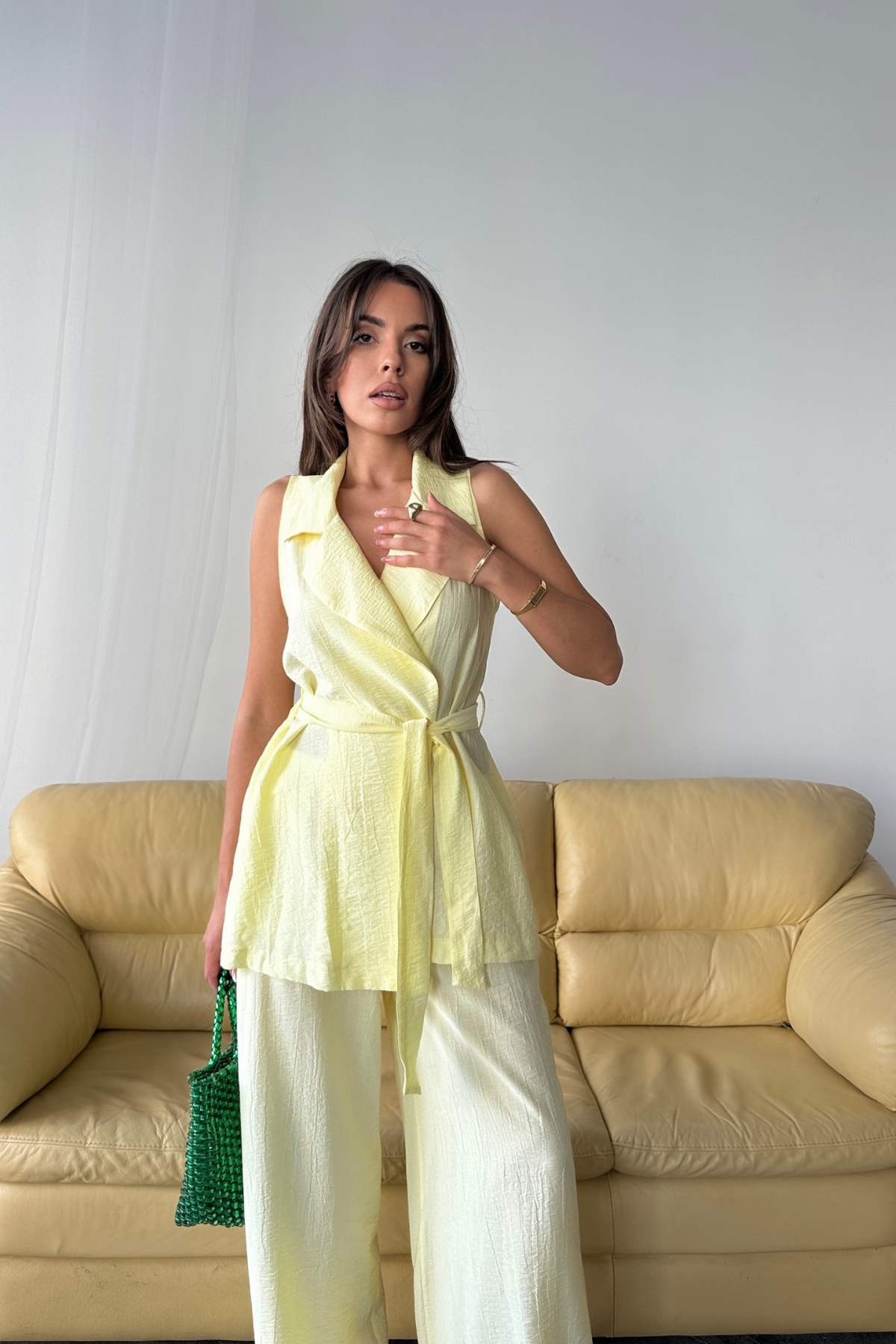 YELEK - PANTOLON TAKIM ÇİLEK KUMAŞ - Sarı