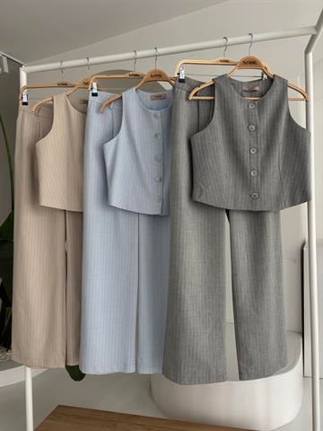 Yelek Plazzo Pantolon Çizgili Flamlı Poliviscon Takım 10178