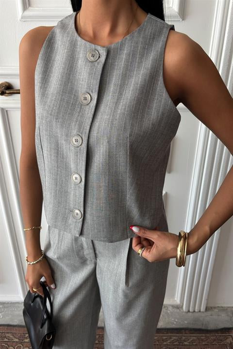 Yelek Plazzo Pantolon Çizgili Flamlı Poliviscon Takım 10178