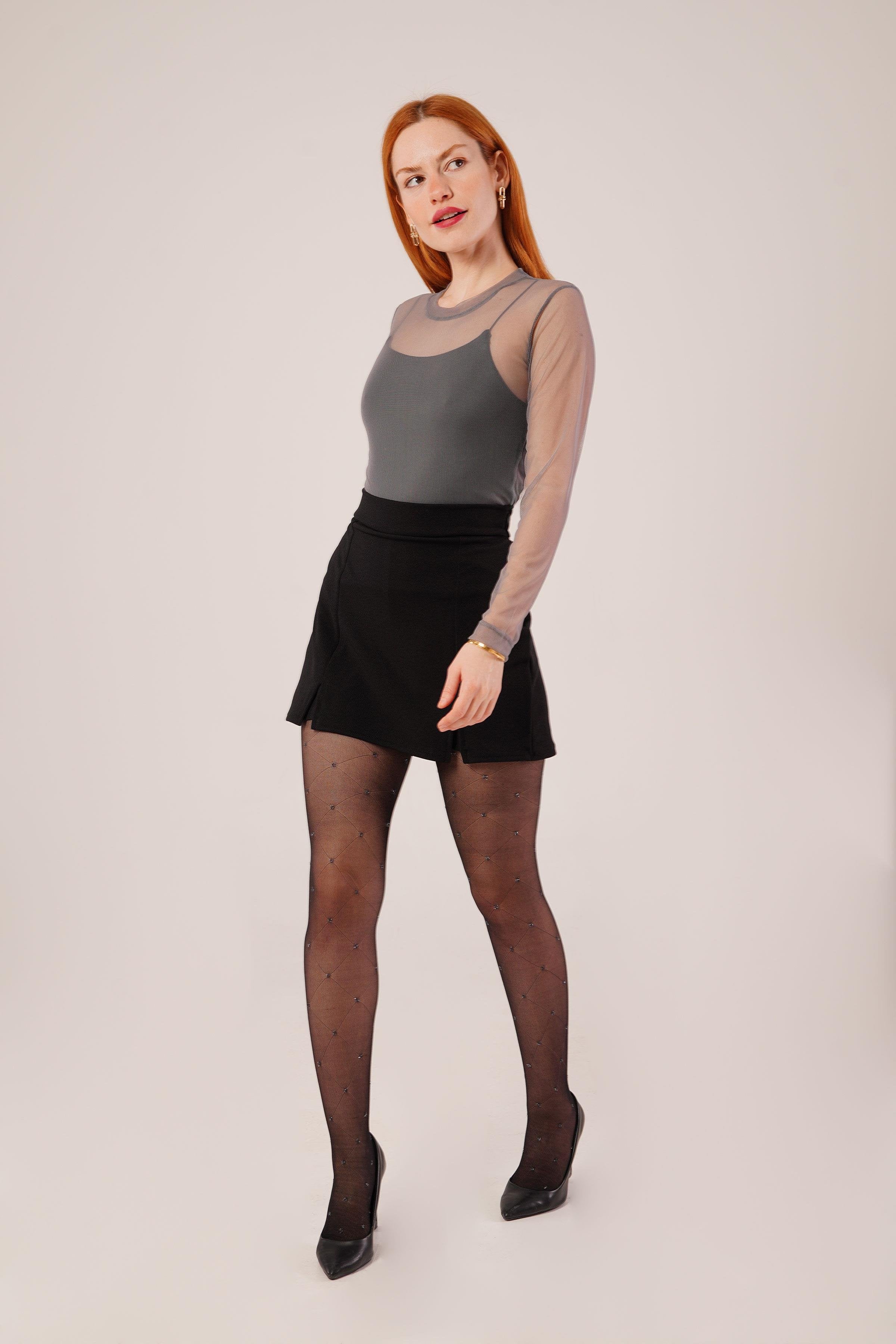 Yırtmaç Detaylı Siyah Toptan Mini Etek