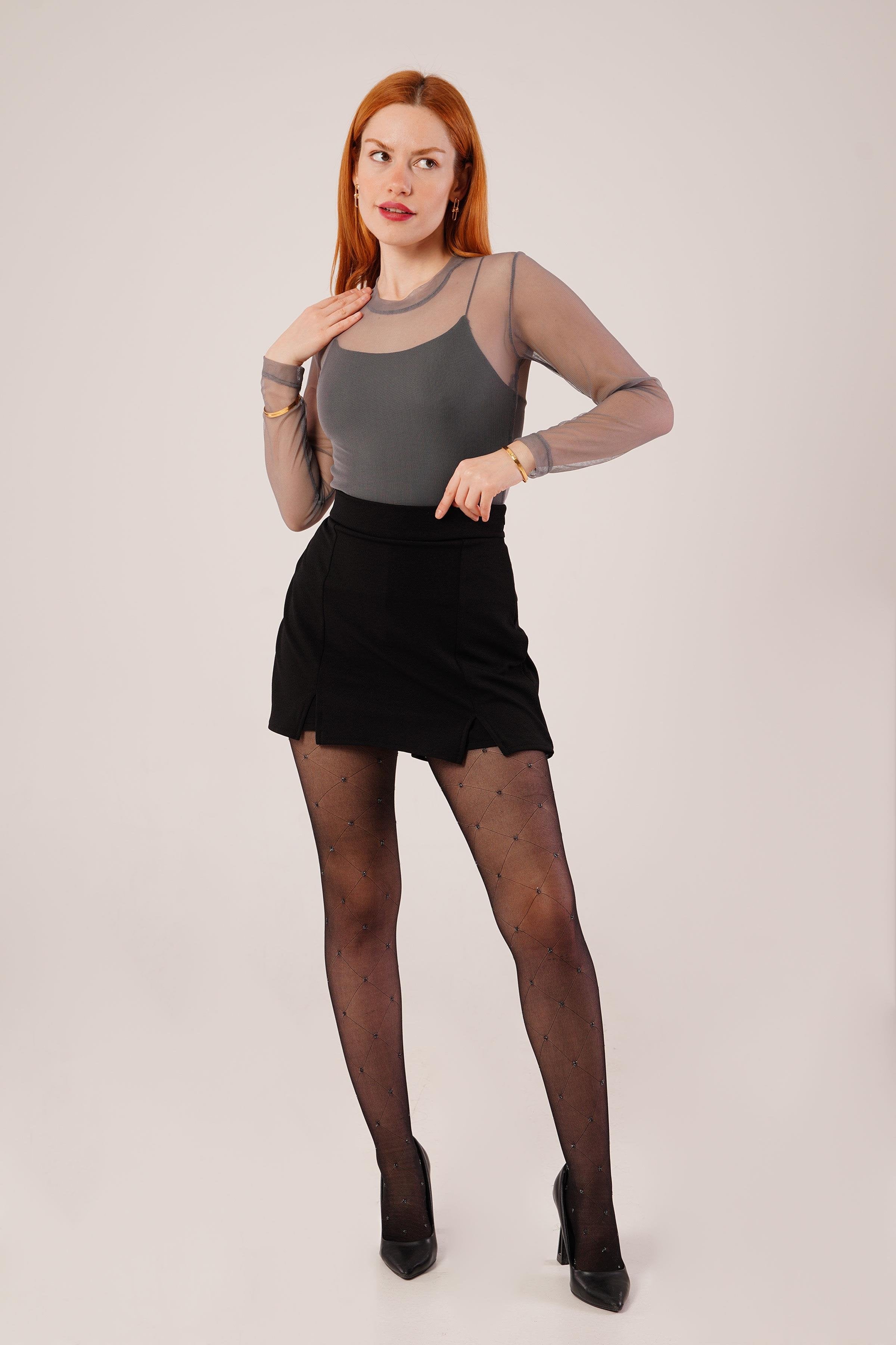 Yırtmaç Detaylı Siyah Toptan Mini Etek