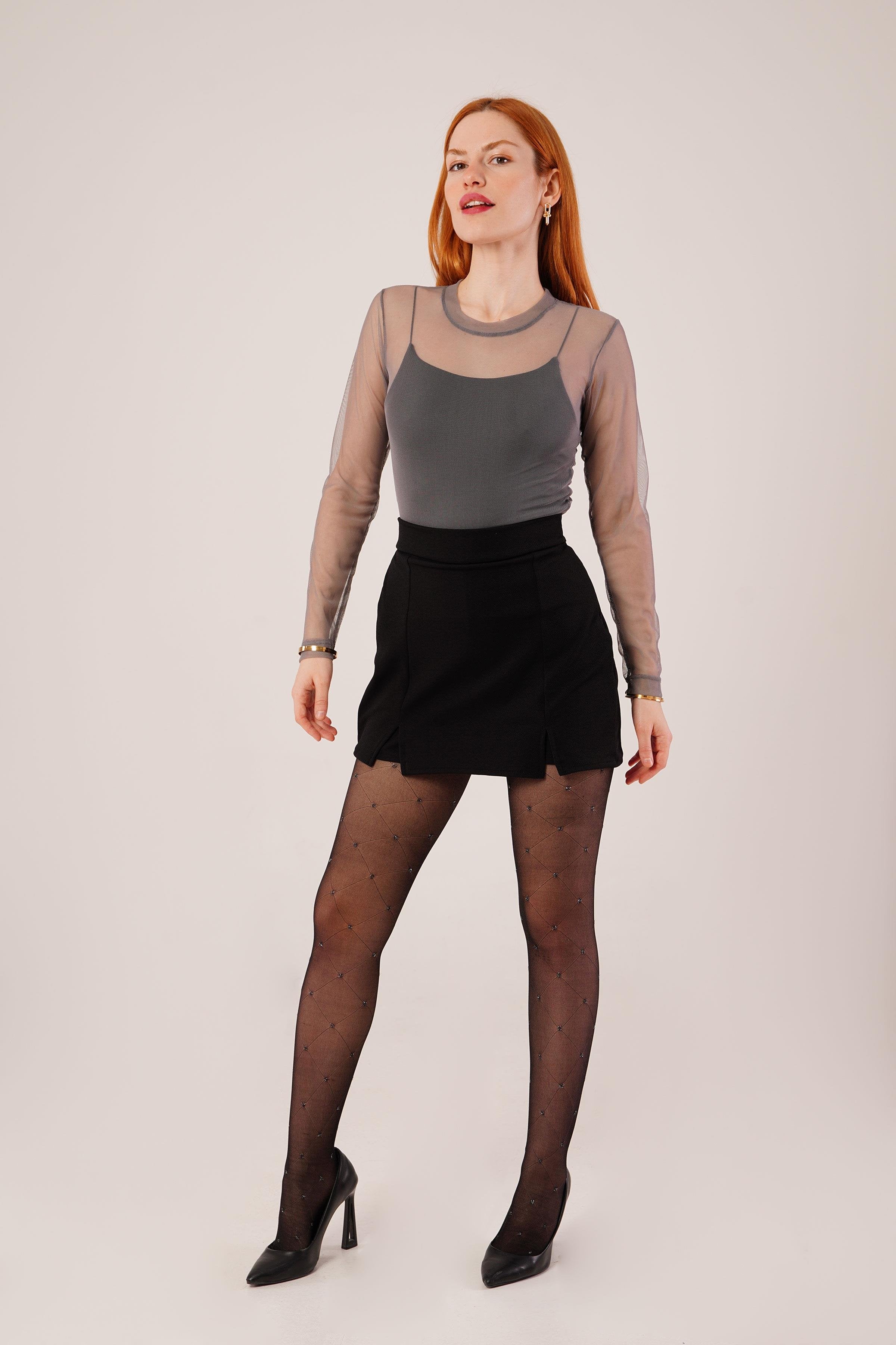 Yırtmaç Detaylı Siyah Toptan Mini Etek