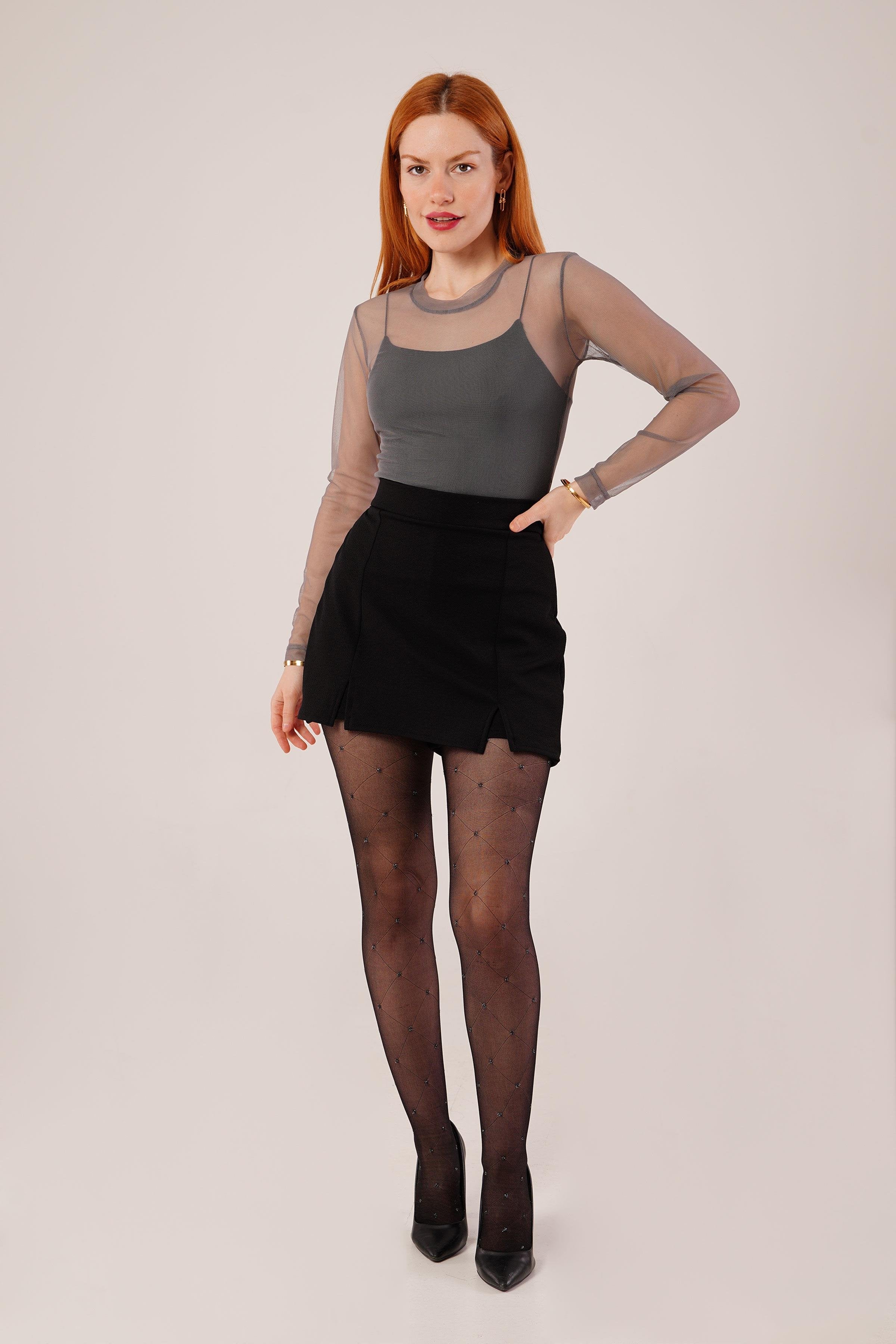 Yırtmaç Detaylı Siyah Toptan Mini Etek