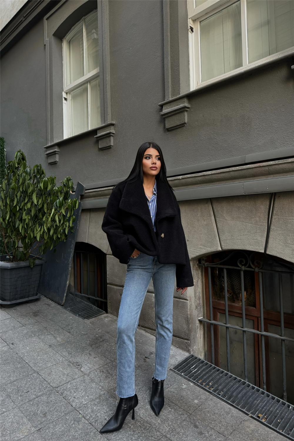 YÜN CROP KABAN - Siyah