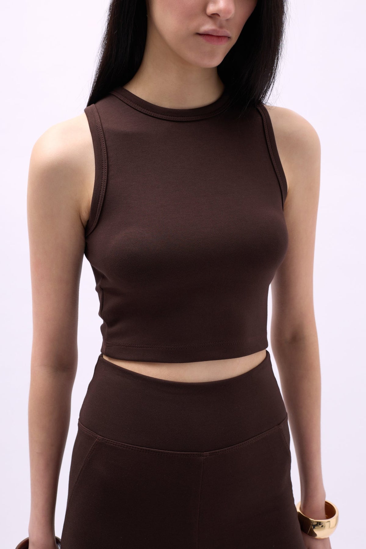 Yüzücü Yaka Crop Bluz - Kahverengi