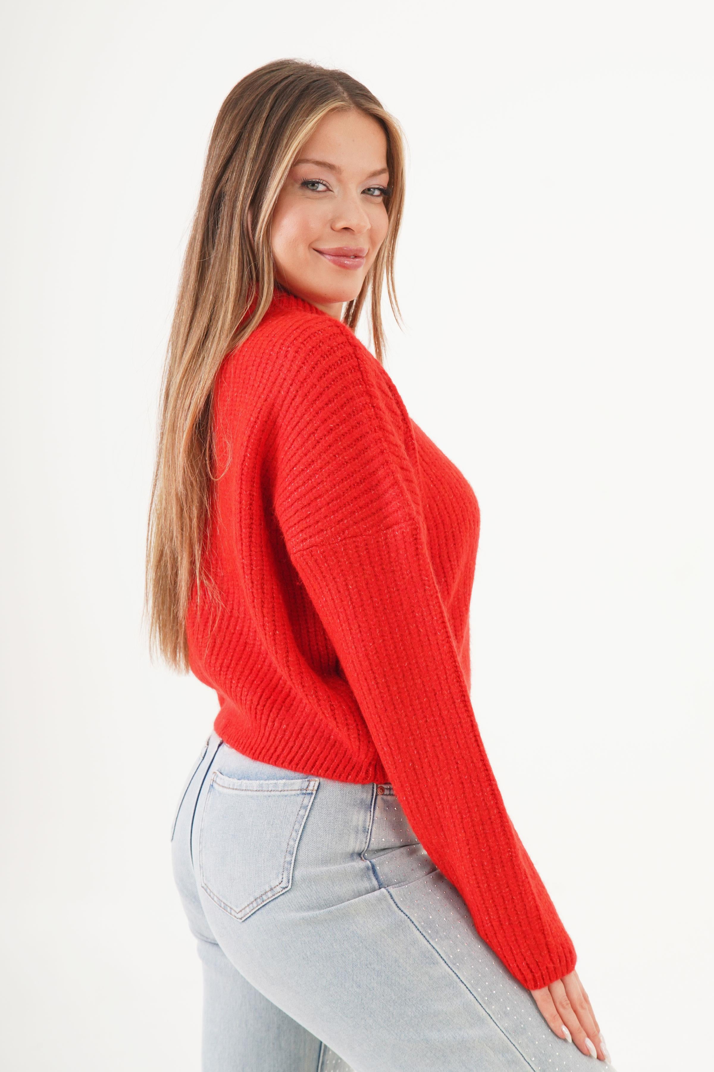 Bisiklet Yaka Basic Toptan Kırmızı Kazak