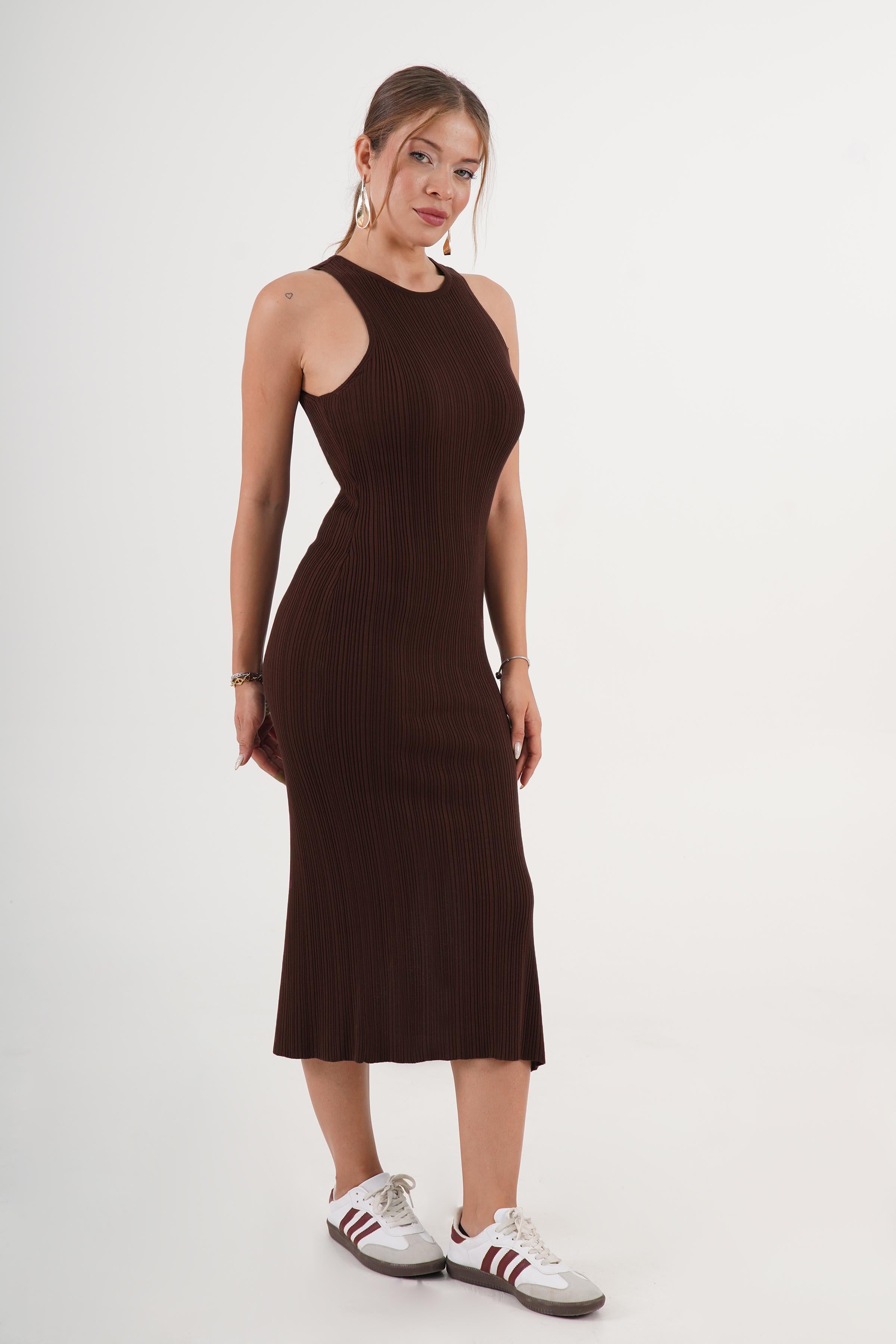 Halter Yaka Mevsimlik Bordo Toptan Triko Elbise