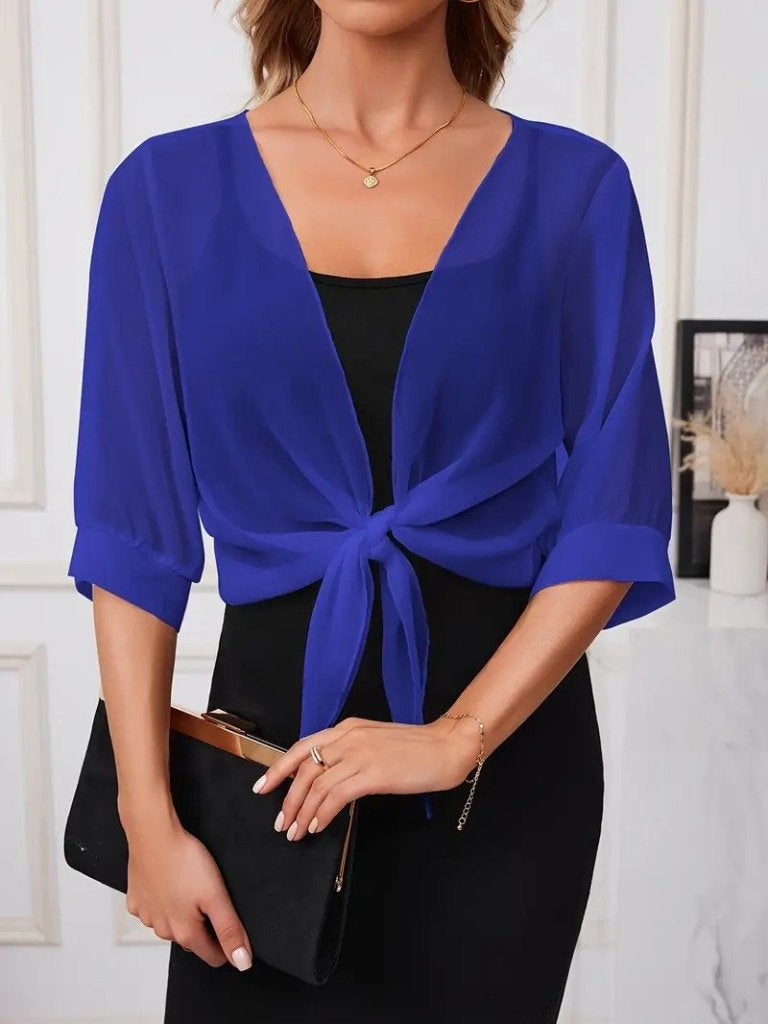 Women's Trocar Sleeve Front Tie Short Chiffon Bolero Jacket, 33503