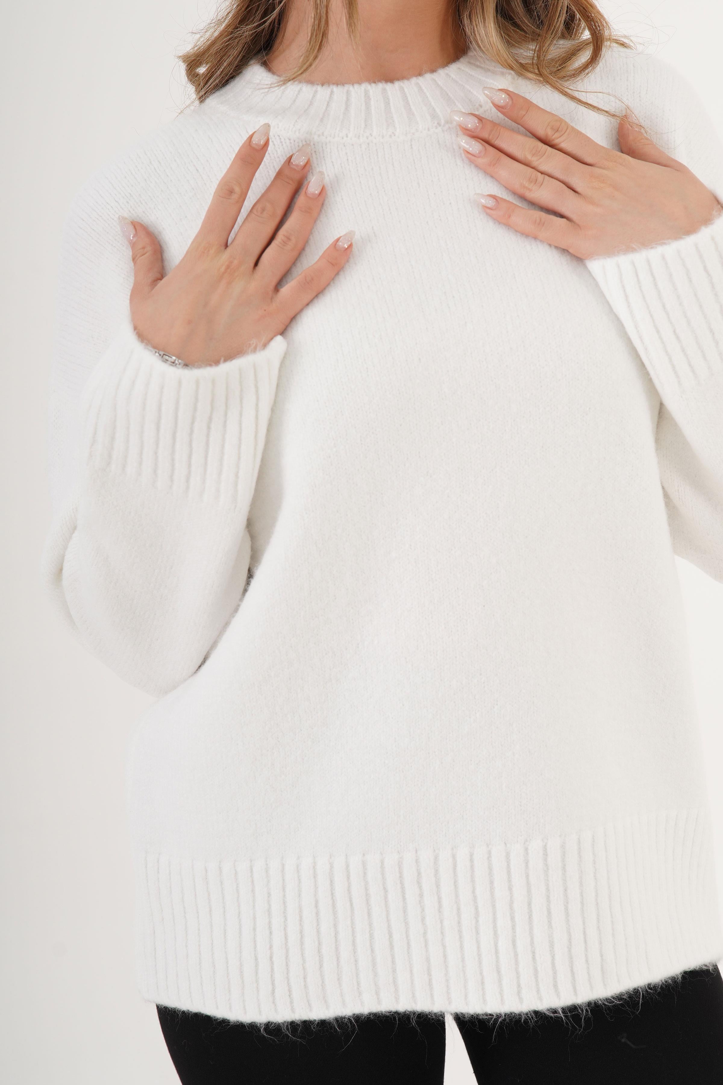 Ribana Detaylı Basic Toptan Ekru Kazak