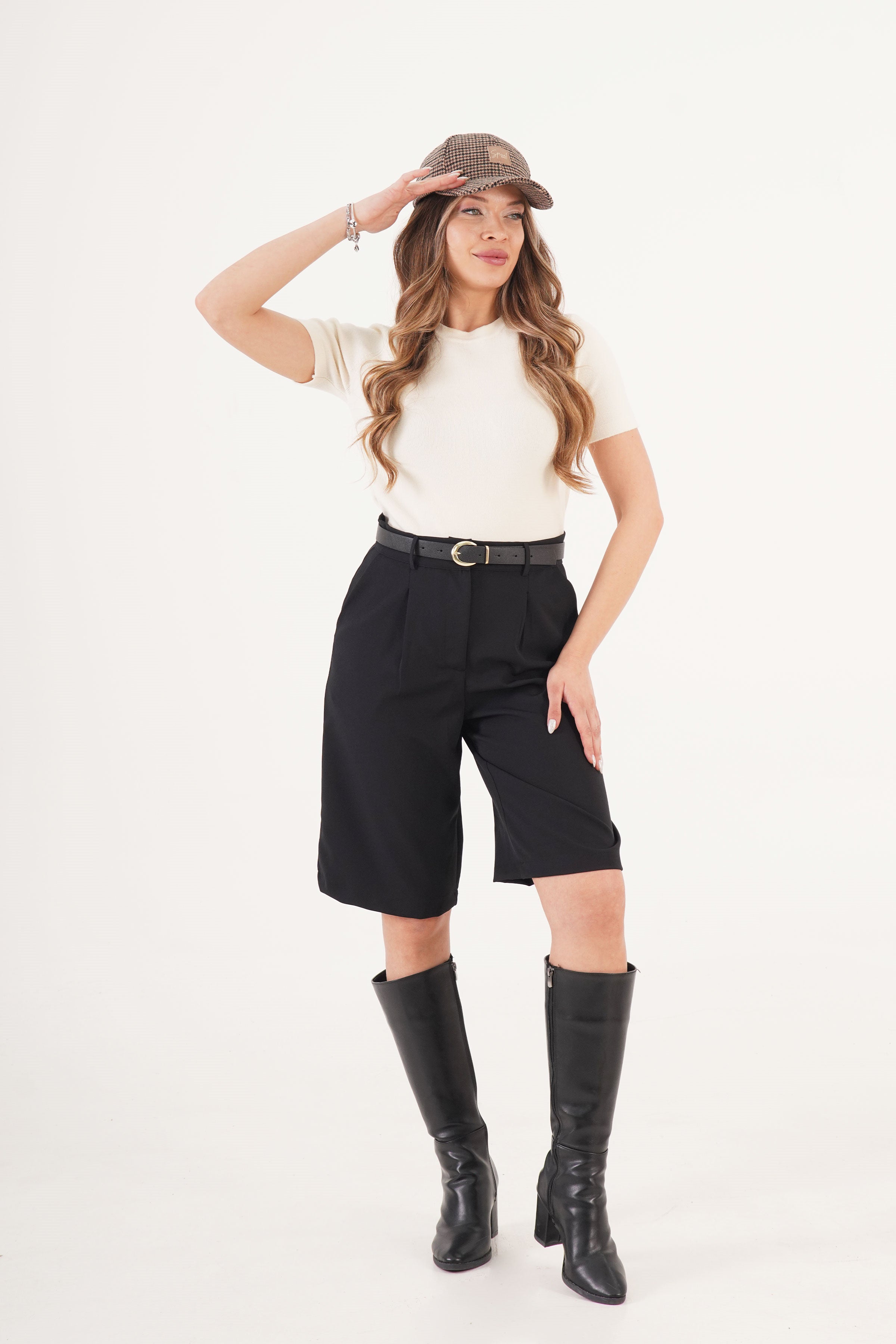 Toptan Kemerli Cepli Siyah Bermuda Şort Siyah S