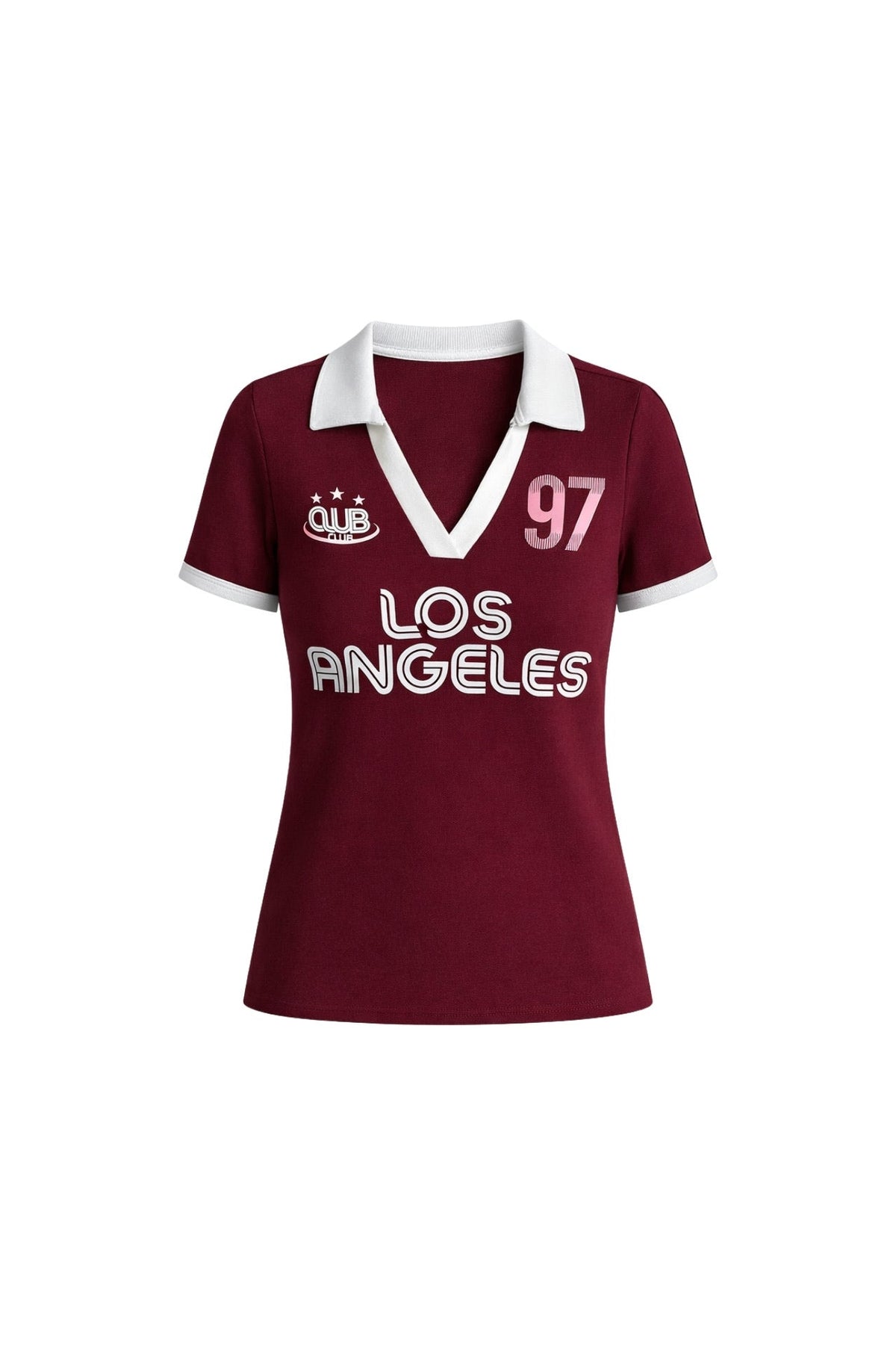 Polo Yaka Çift Renk Baskılı Crop T-Shirt - Bordo
