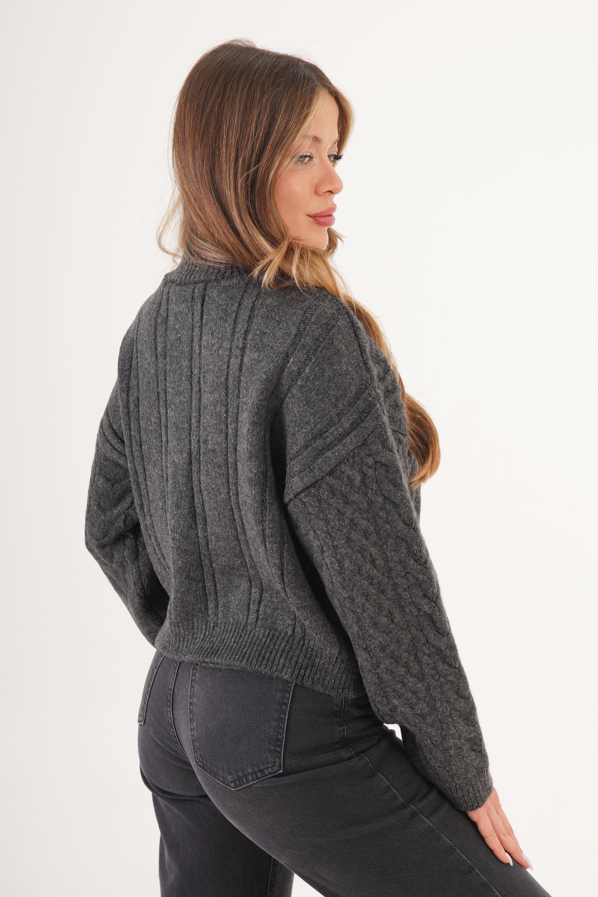 Sarmal Örgü Desenli Triko Antrasit Toptan Kazak