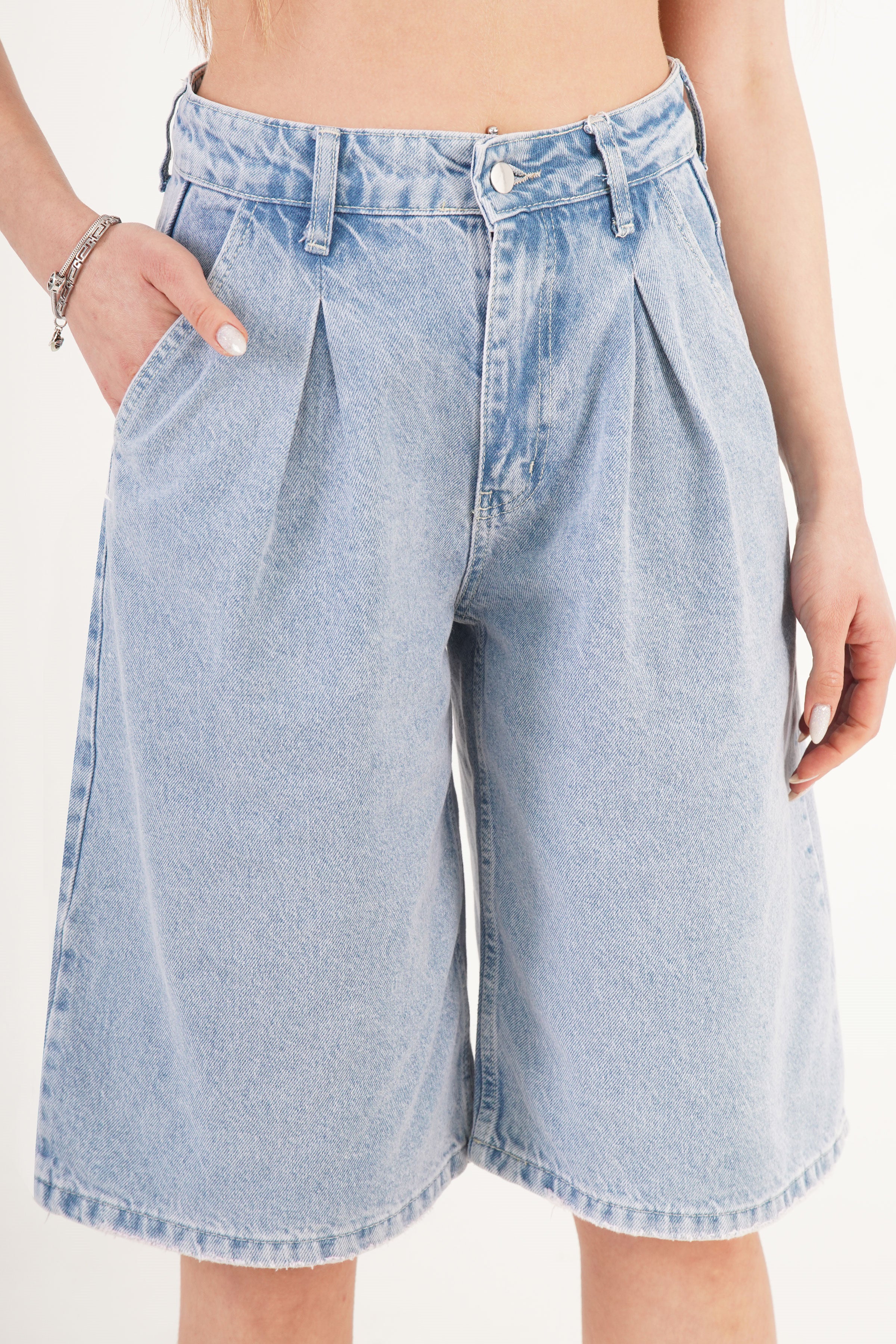 Yüksek Bel Kot Mavisi Toptan Denim Jorts