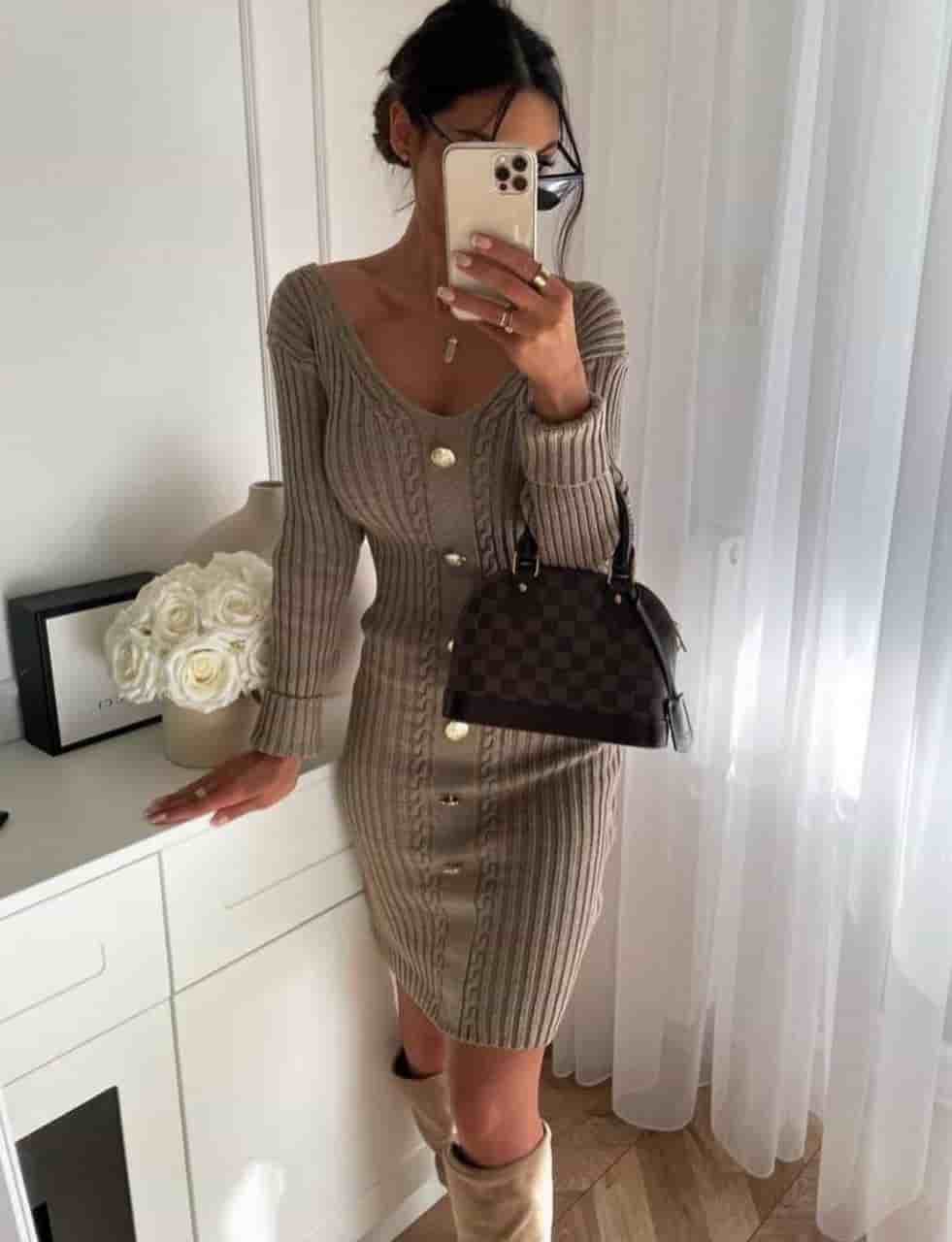 Düğme Detay Elbise 877