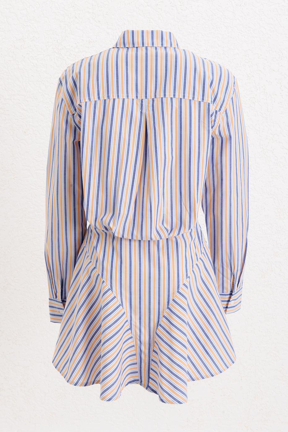 100% Cotton Striped Mini Shirt Dress