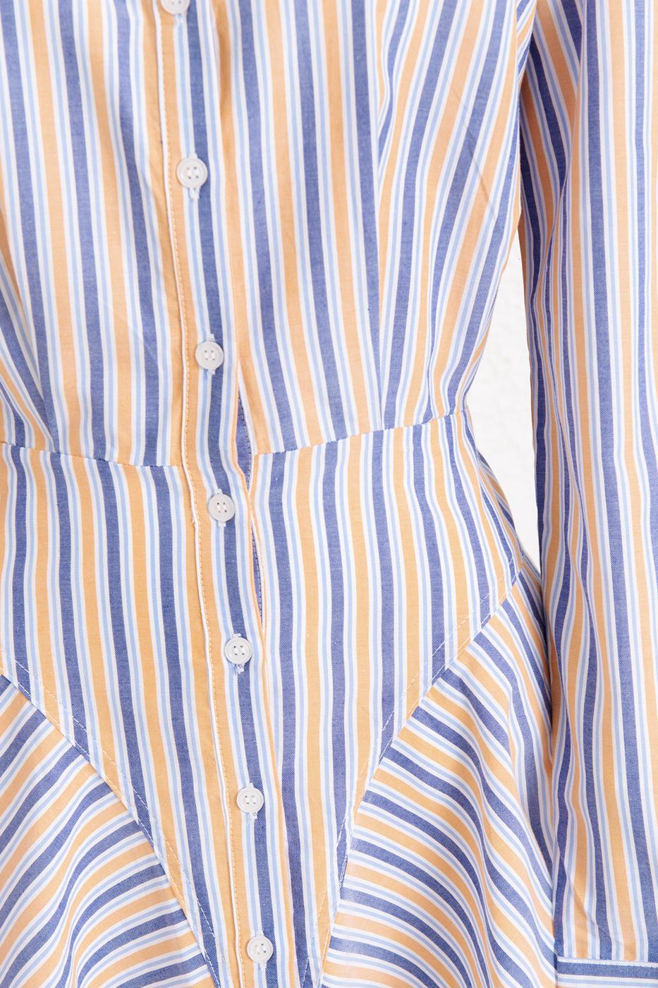 100% Cotton Striped Mini Shirt Dress