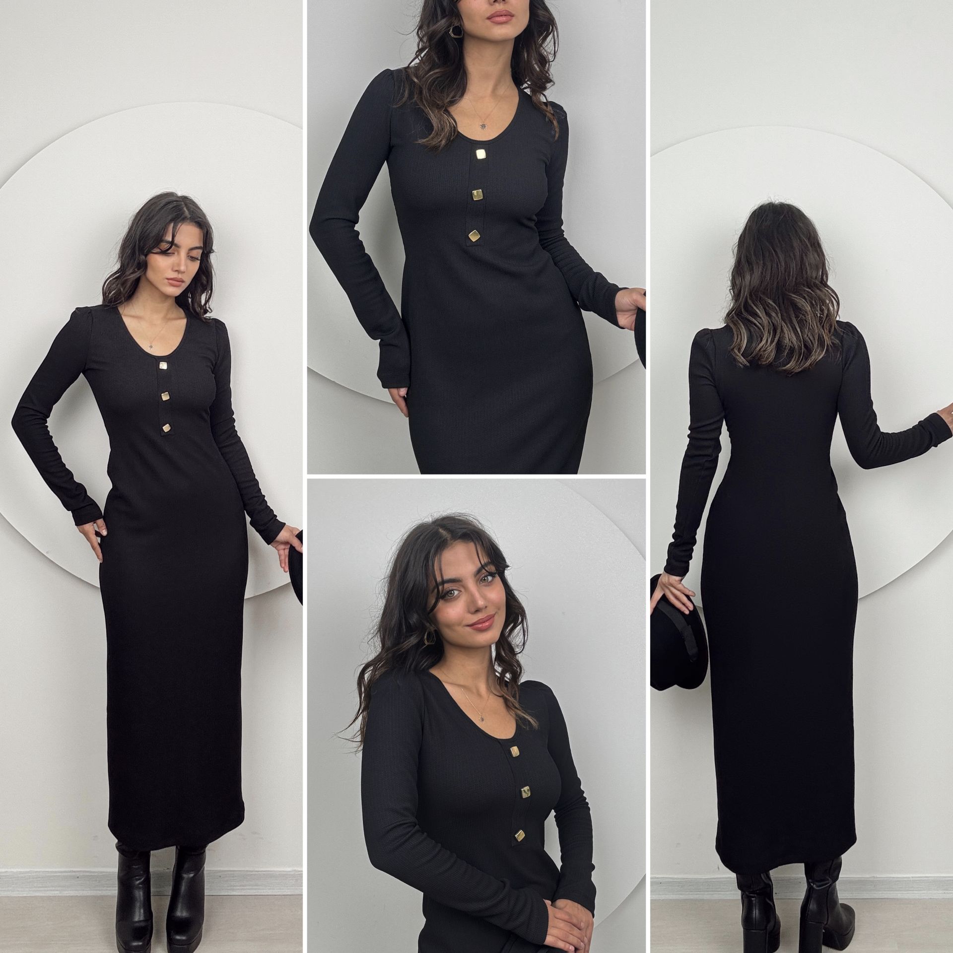 1014 V YAKA ÖRME ELBİSE