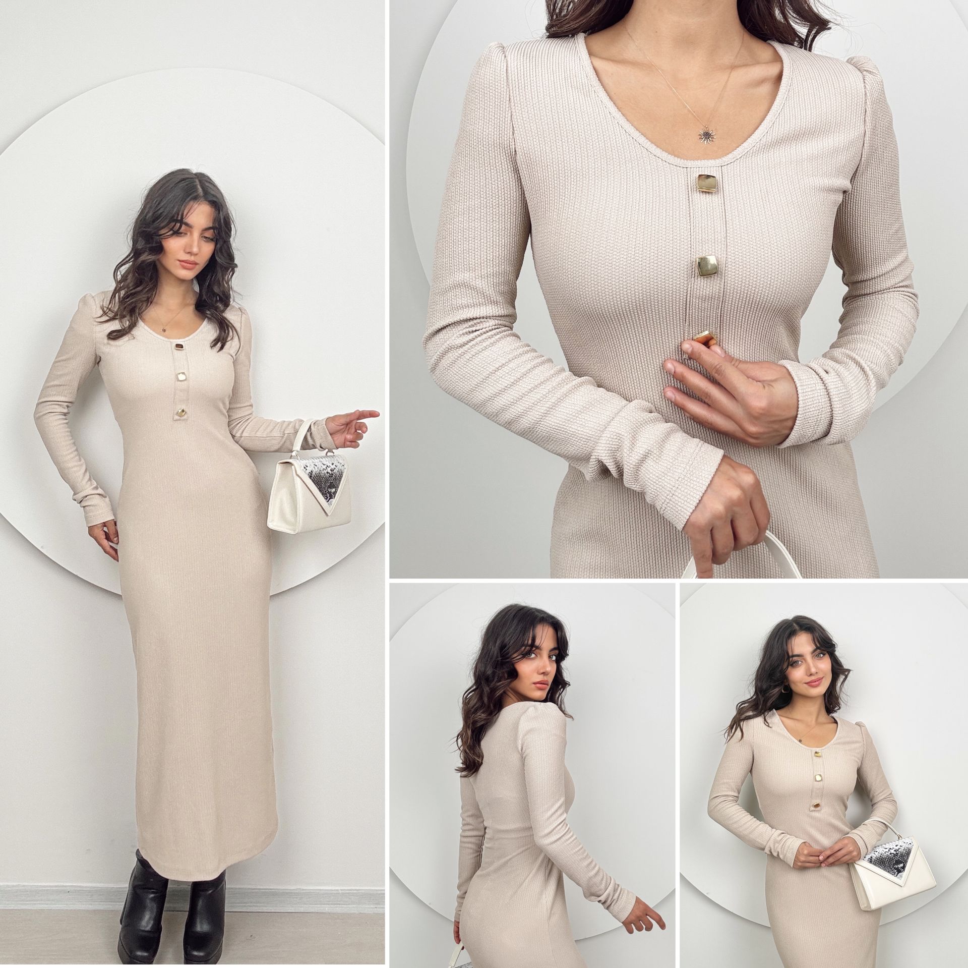 1014 V YAKA ÖRME ELBİSE
