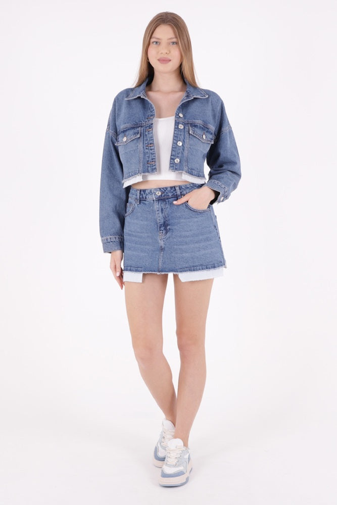 Mini Kot Etek Açık Mavi Kot