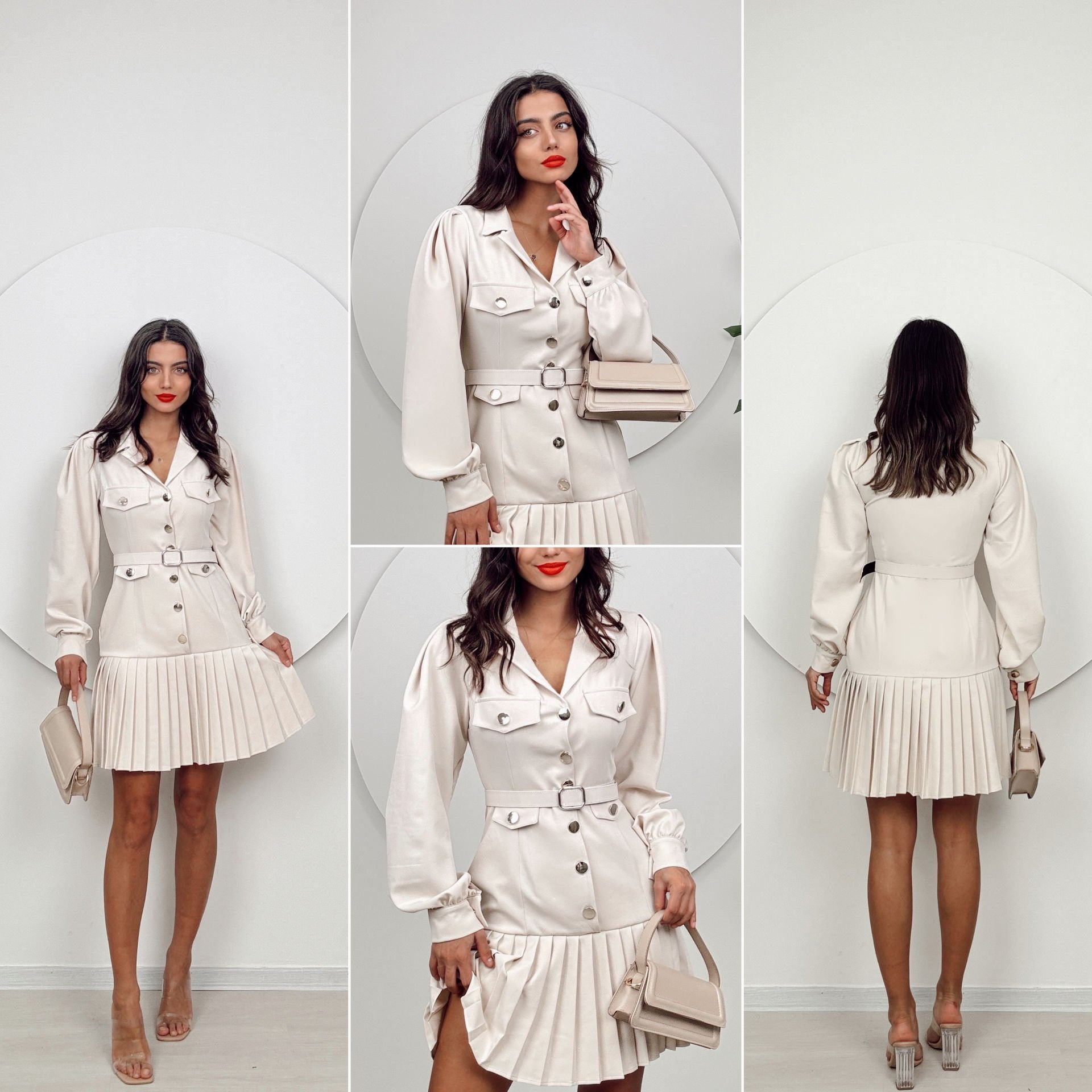 1023 PLİSELİ KISA ELBİSE