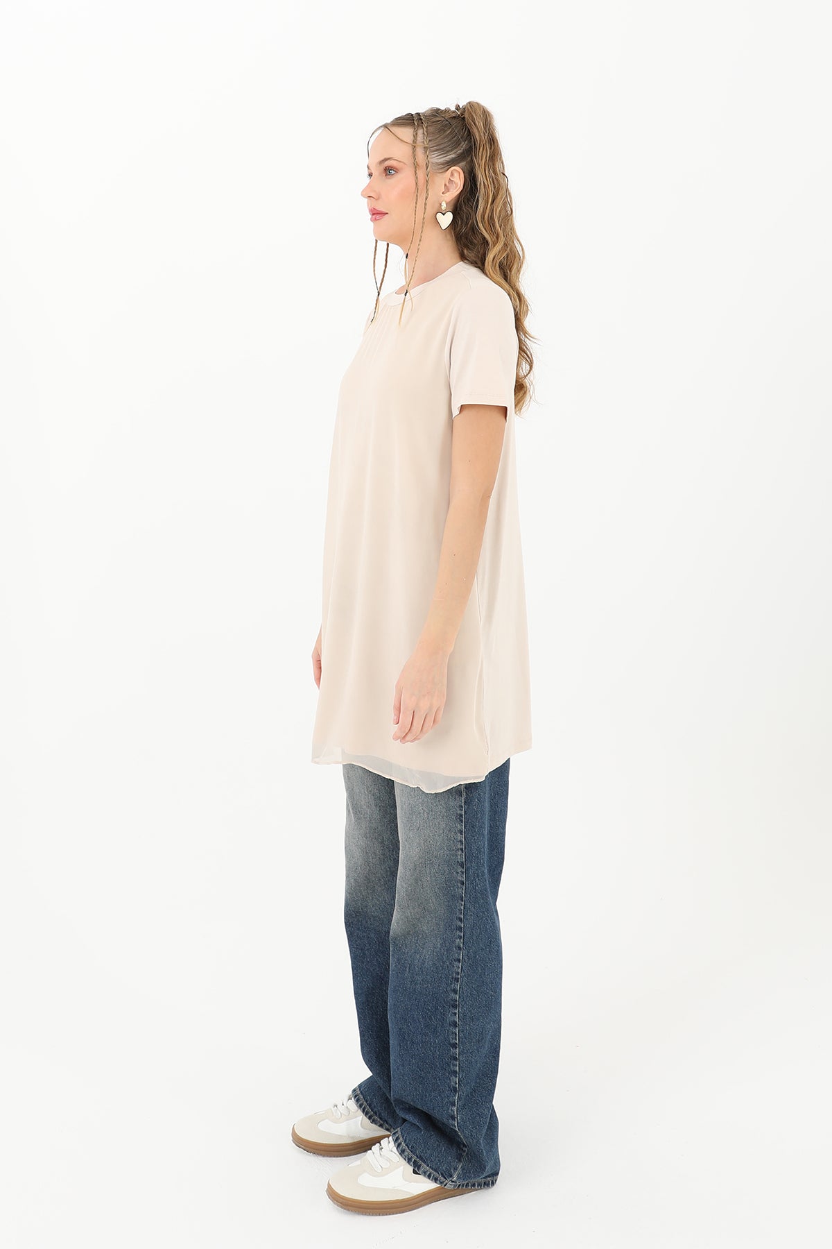 Kadın Basic Uzun T-Shirt -10271TUN