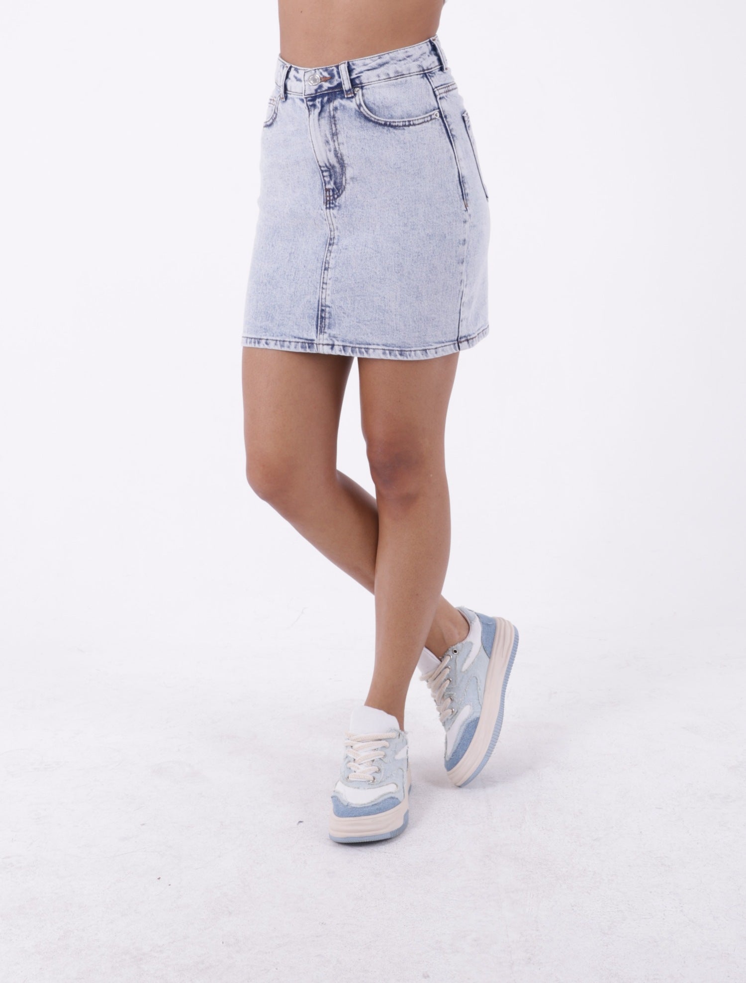 Kısa Boy Kot Etek - Kar Yıkama Açık Mavi - (S-XL-6) - 2