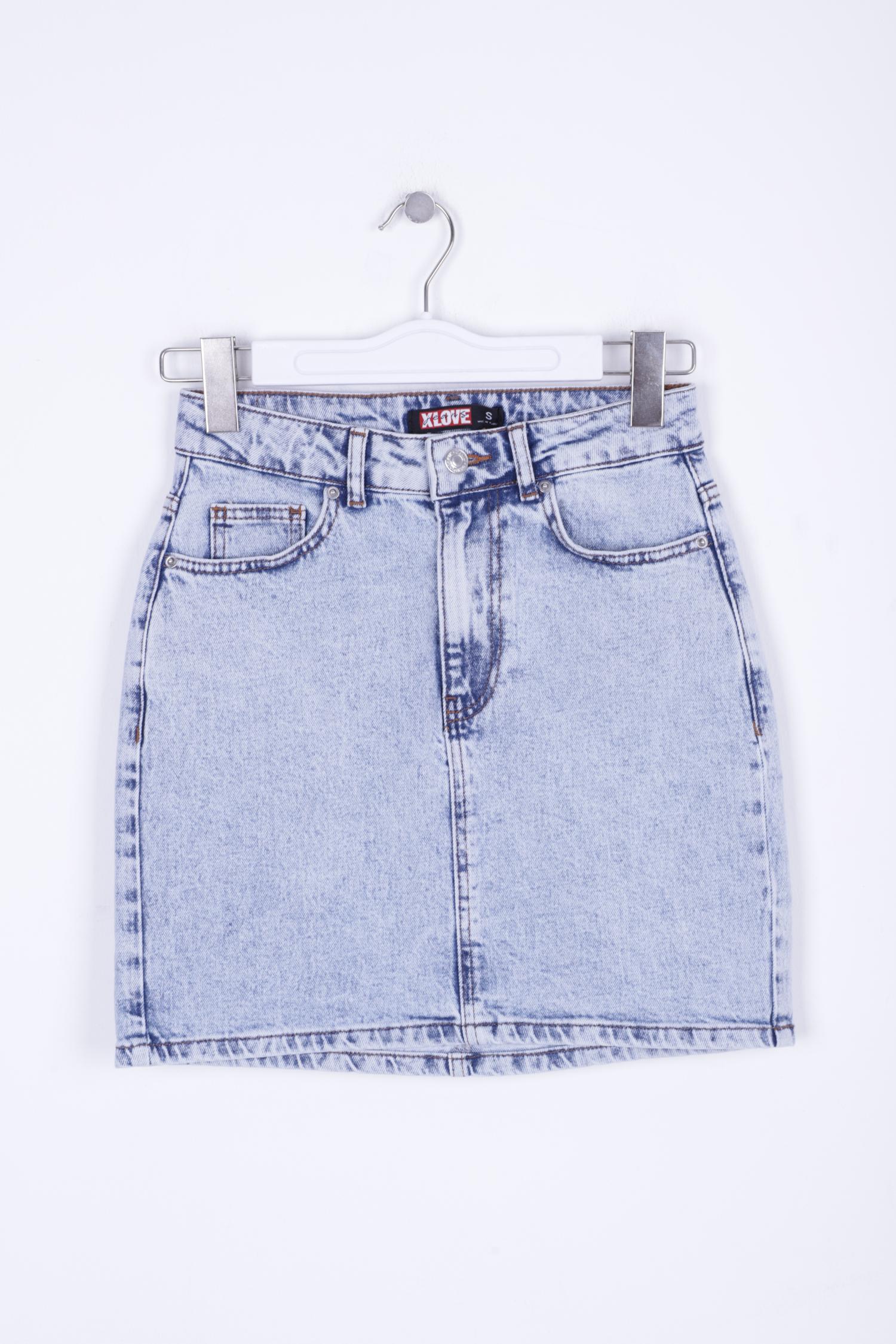 Kısa Boy Kot Etek - Kar Yıkama Açık Mavi - (S-XL-6) - 6
