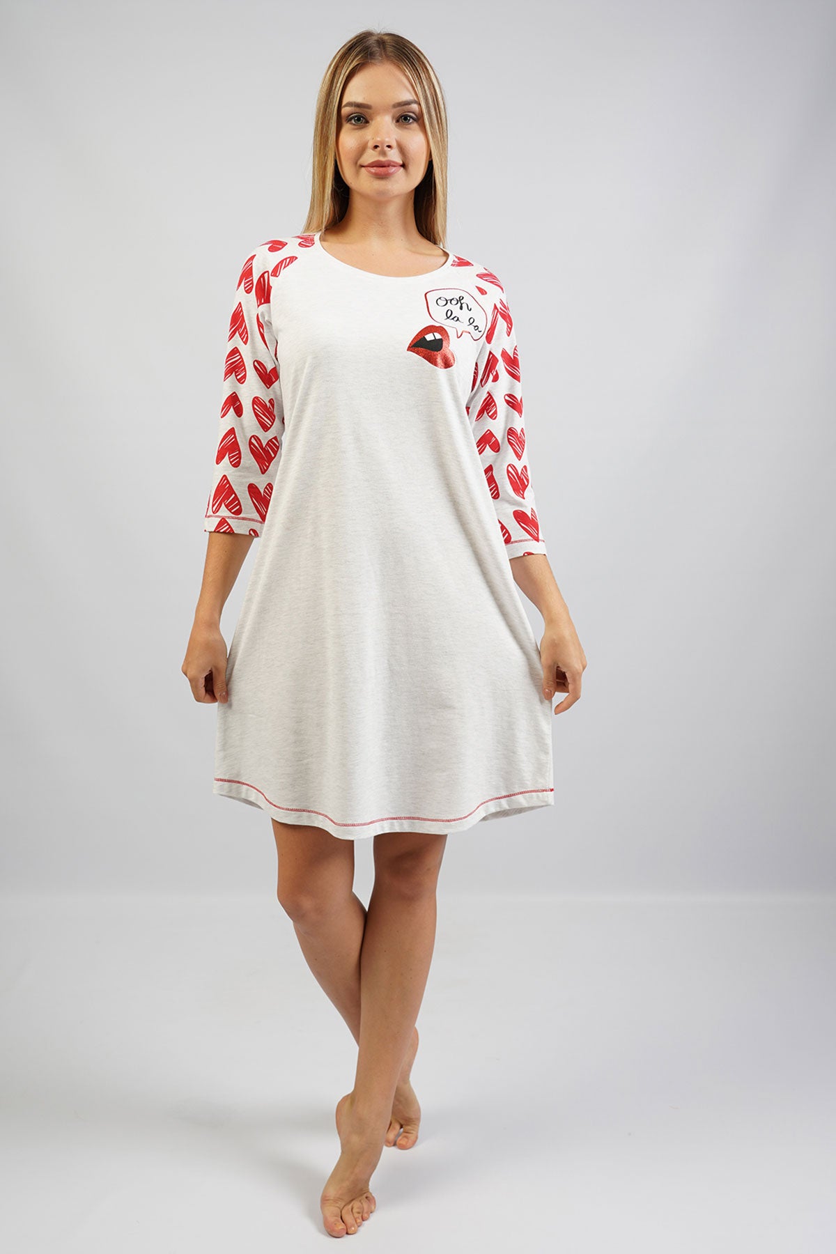 BAYAN P.SUPREM O YAKA 3/4KOL ETEGI OVAL TUNIK - GRAY MELANGE