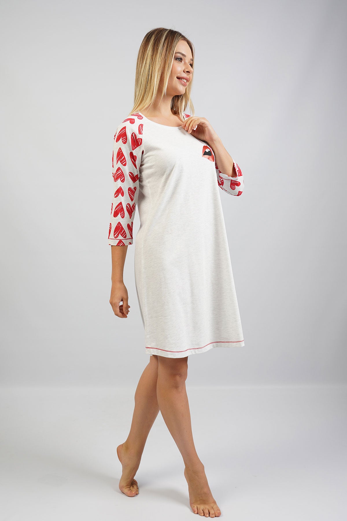 BAYAN P.SUPREM O YAKA 3/4KOL ETEGI OVAL TUNIK - GRAY MELANGE