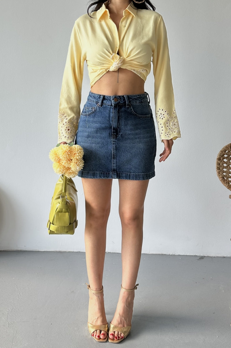 Mini Kot Etek - Koyu Mavi Kot - (36-42-6-2) - 2