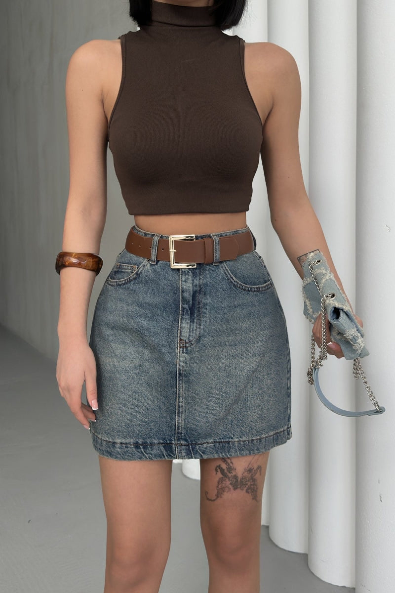 Mini Kot Etek - Orta Mavi ve Tintli - (S-XL-6) - 2