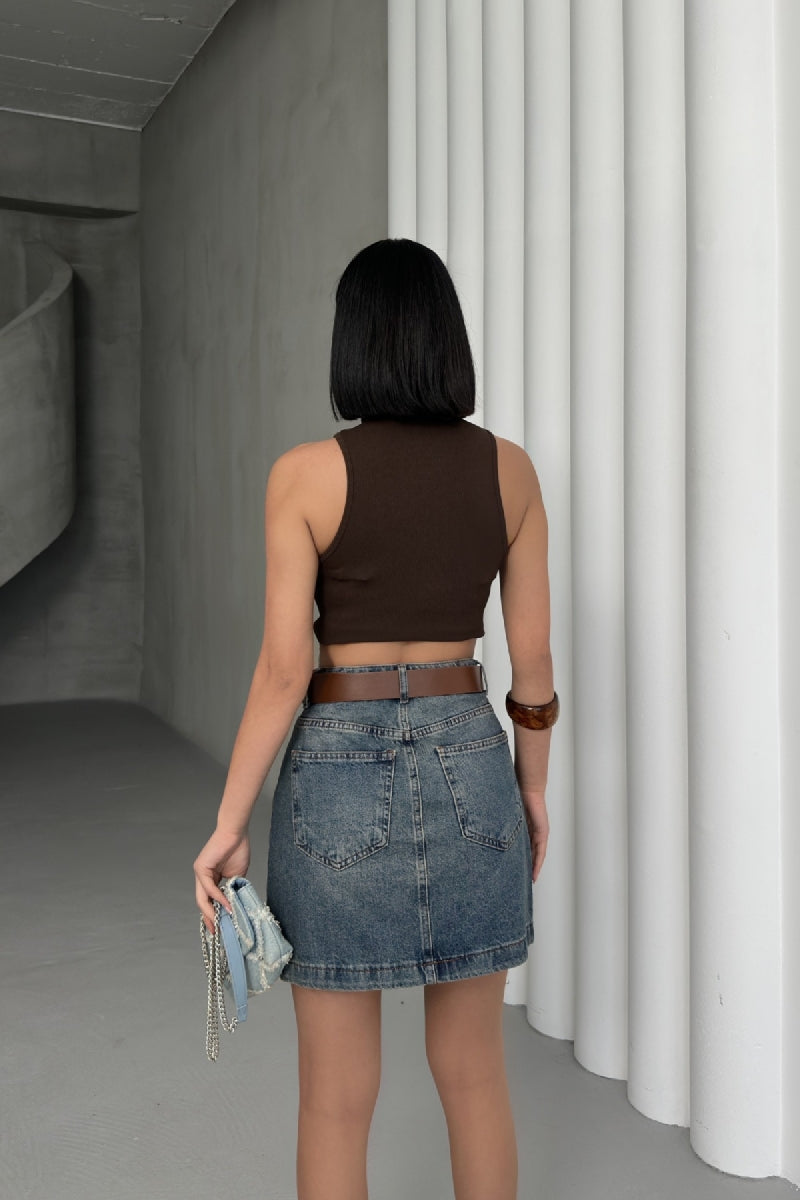 Mini Kot Etek - Orta Mavi ve Tintli - (S-XL-6) - 3