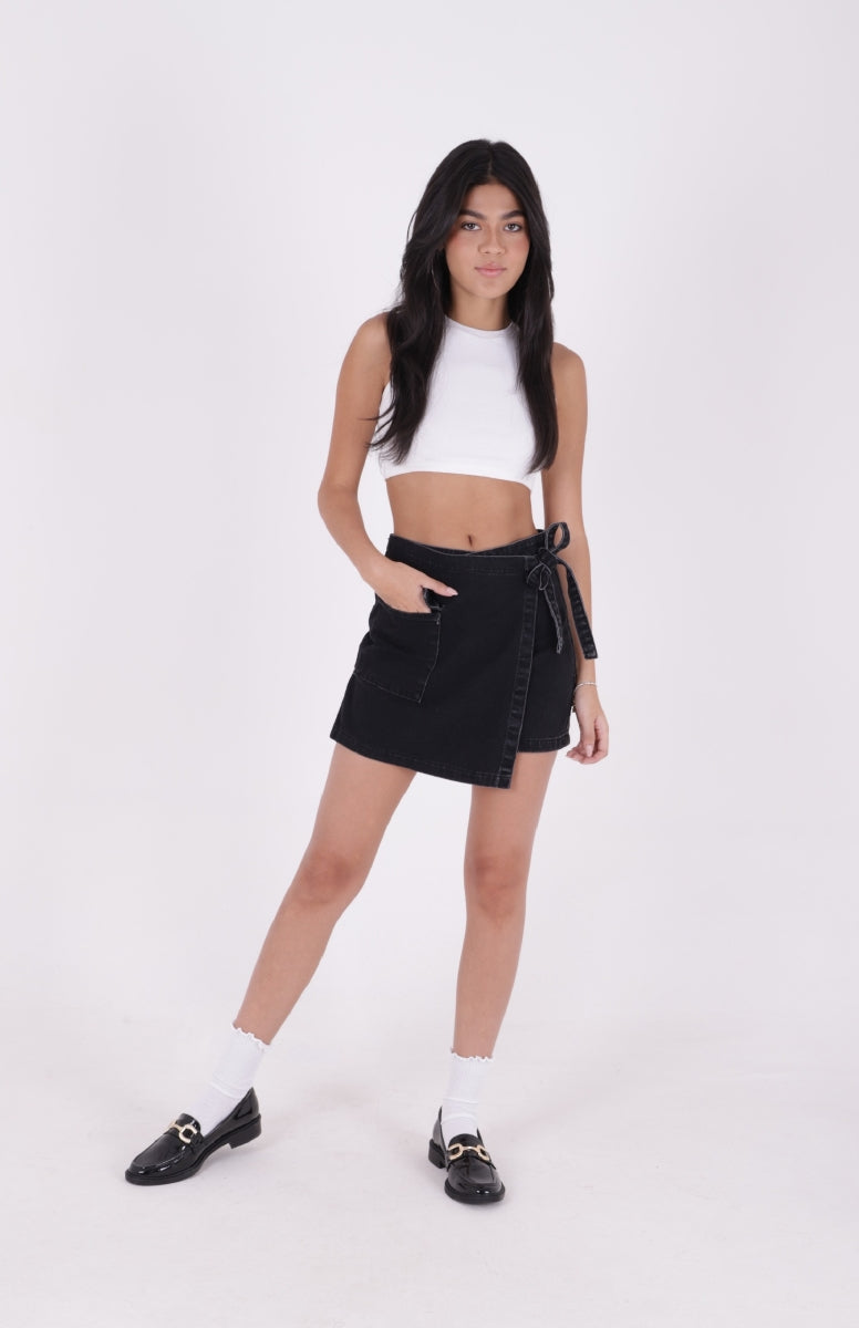 Kısa Kot Etek - Düz Antrasit - (S-XL-6) - 2