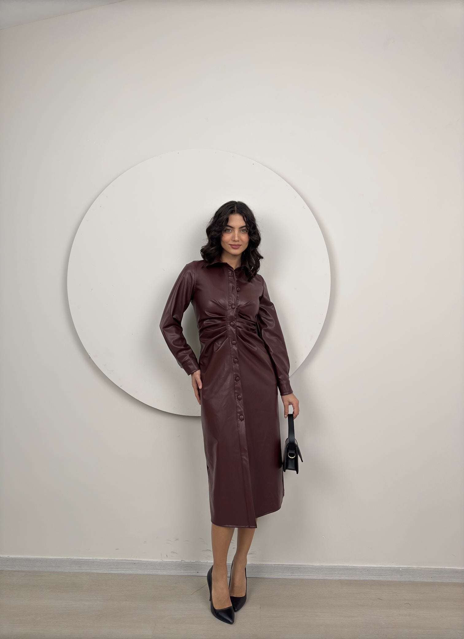 1057 ZARA LİNE DERİ ELBİSE