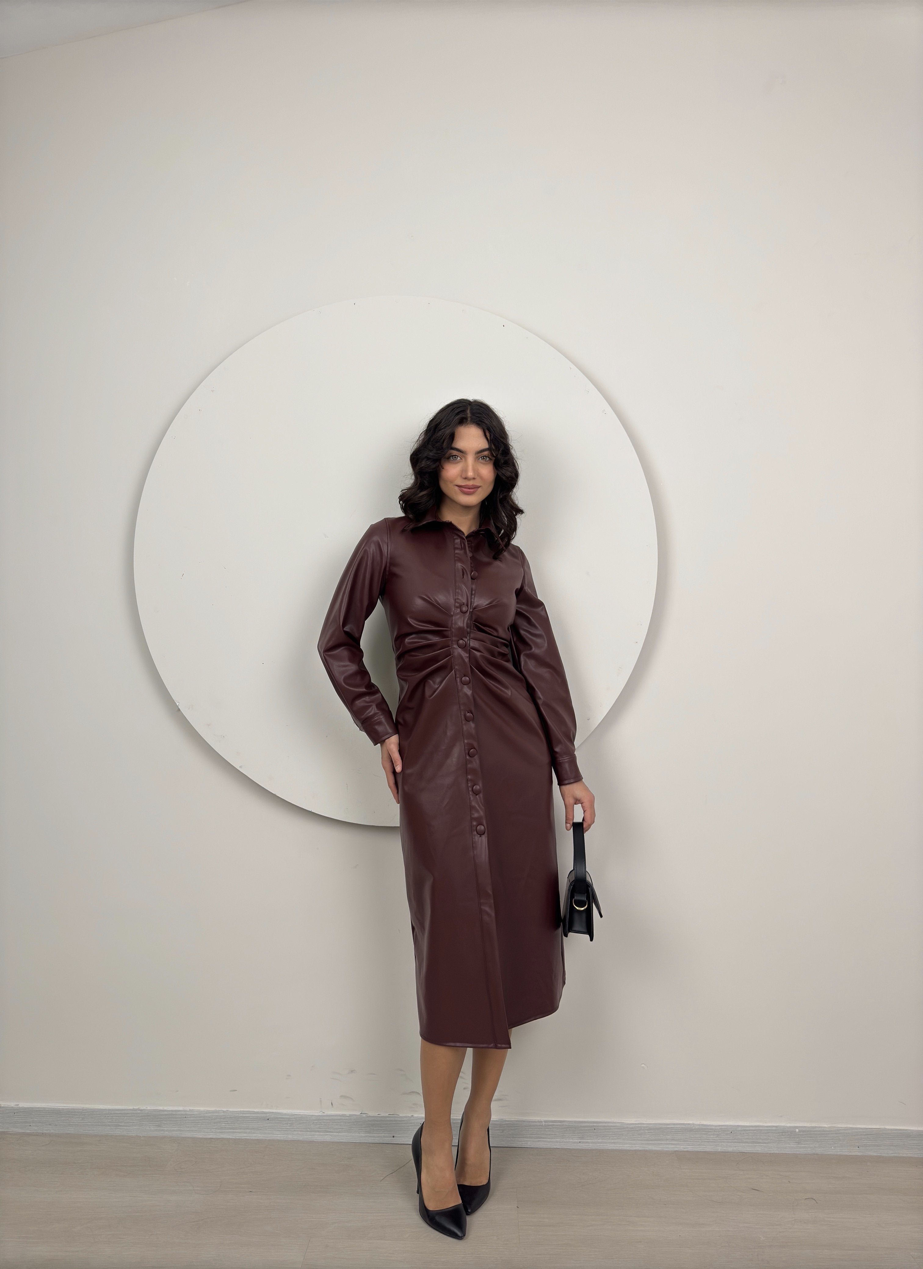 1057 ZARA LİNE DERİ ELBİSE