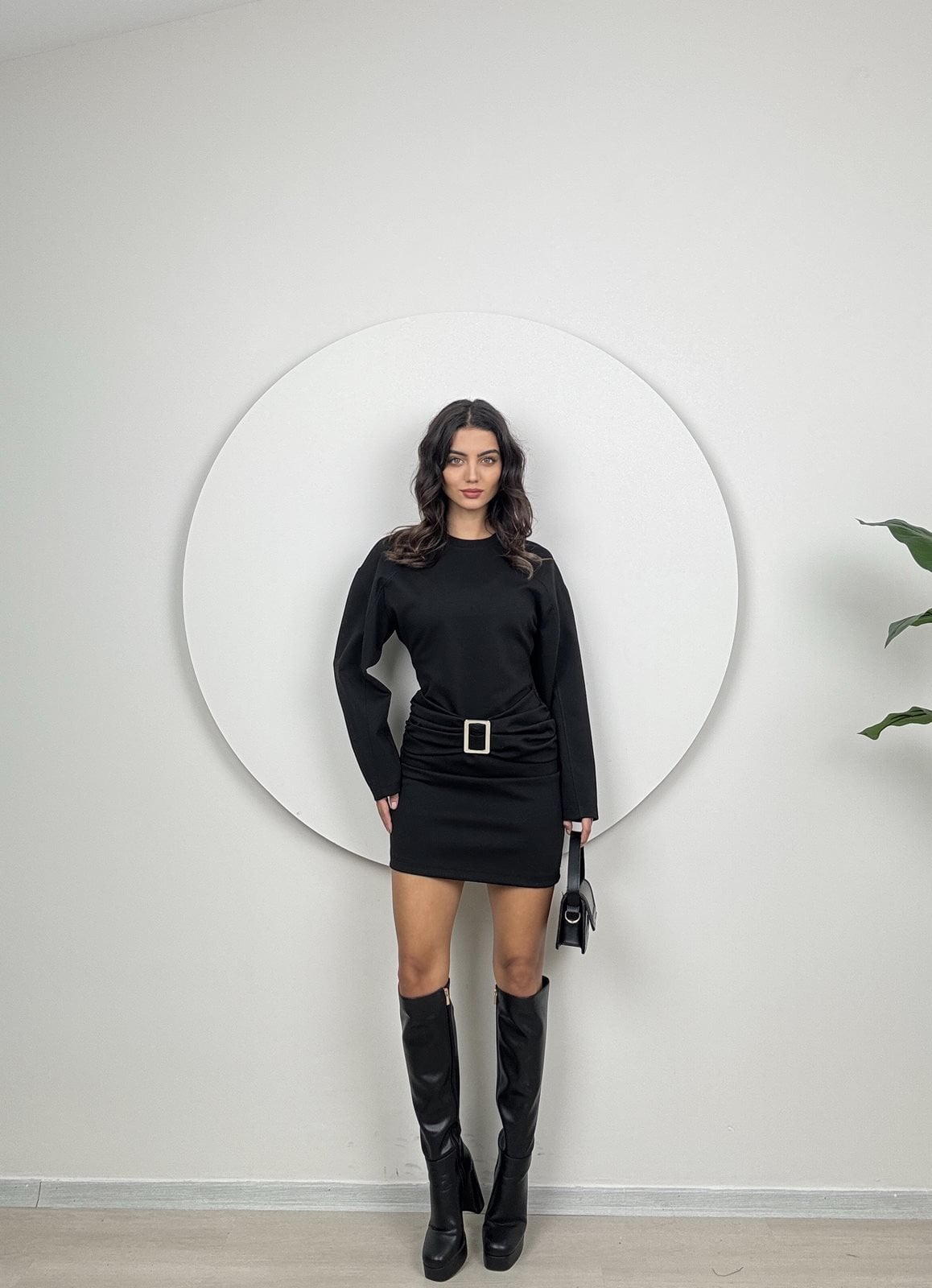 1062 KNITTED BUCKLE MINI BODYCON DRESS