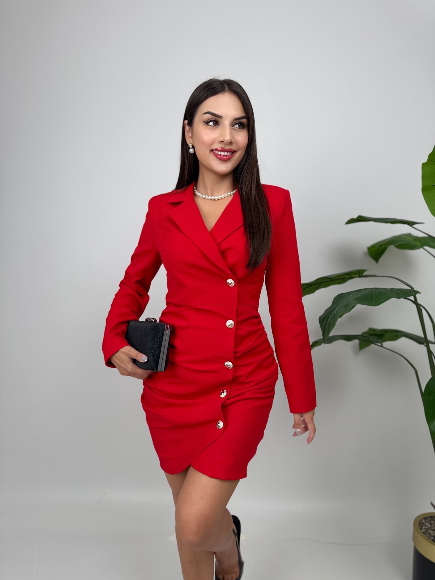 1075 GATHERED BUTTON-UP DRESS