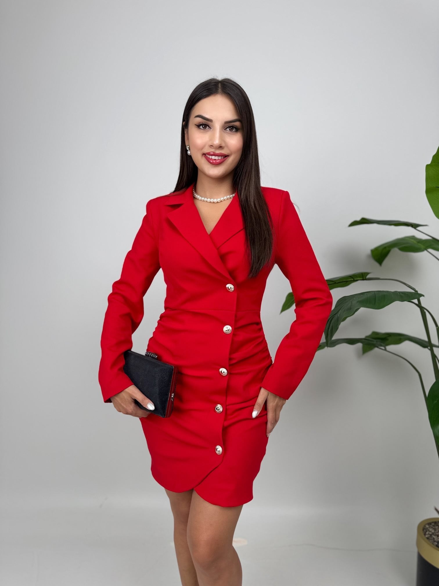 1075 GATHERED BUTTON-UP DRESS