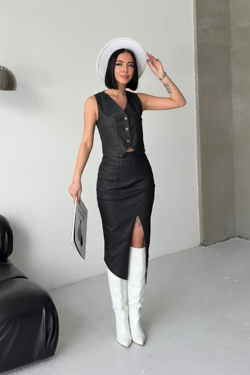 Asimetrik Etek - Siyah - (S-XL-6) - 5