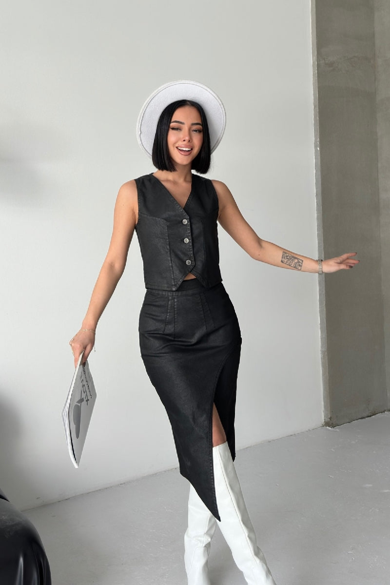 Asimetrik Etek Siyah