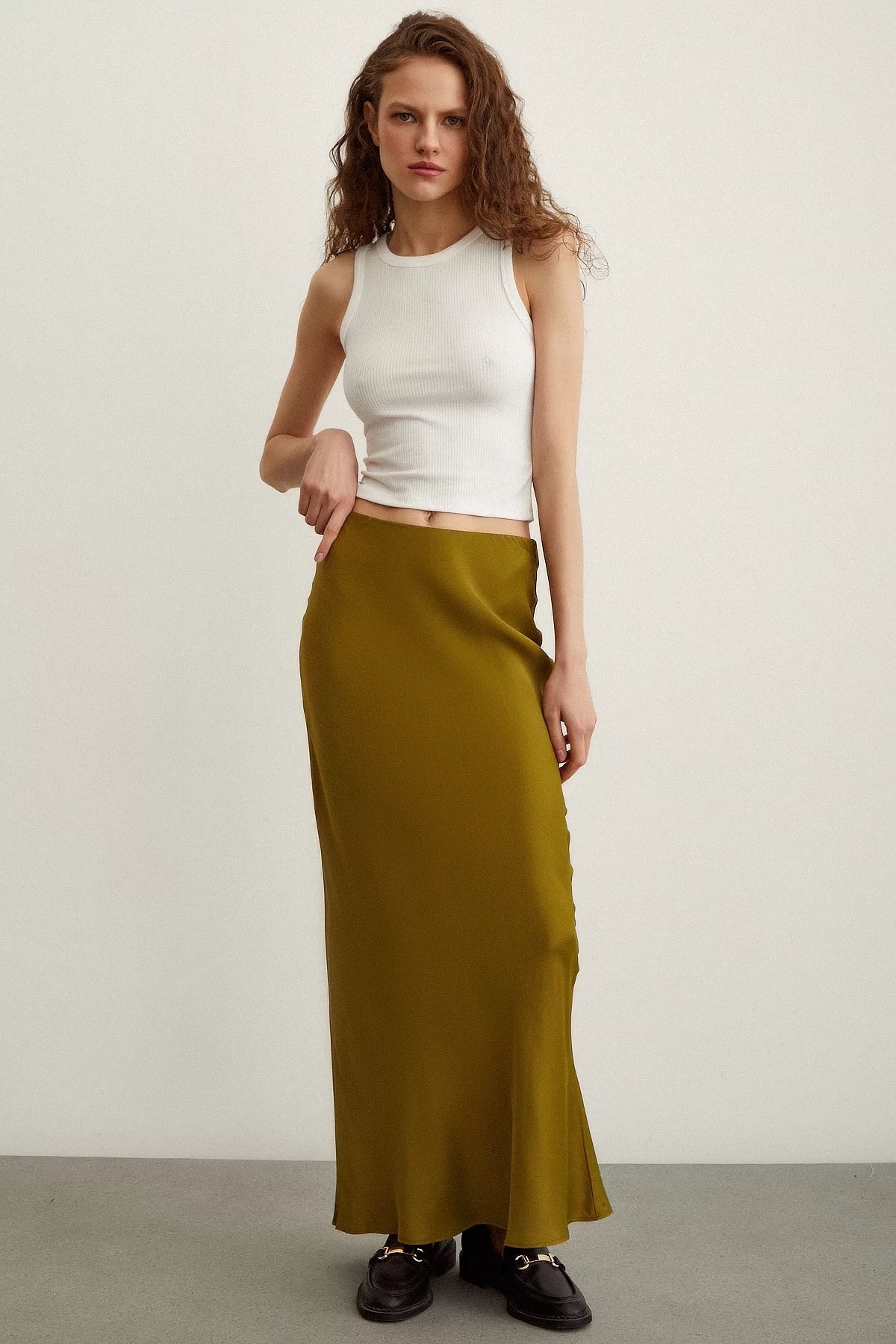 Verev Kesim Uzun Etek - Olive - Olive - L