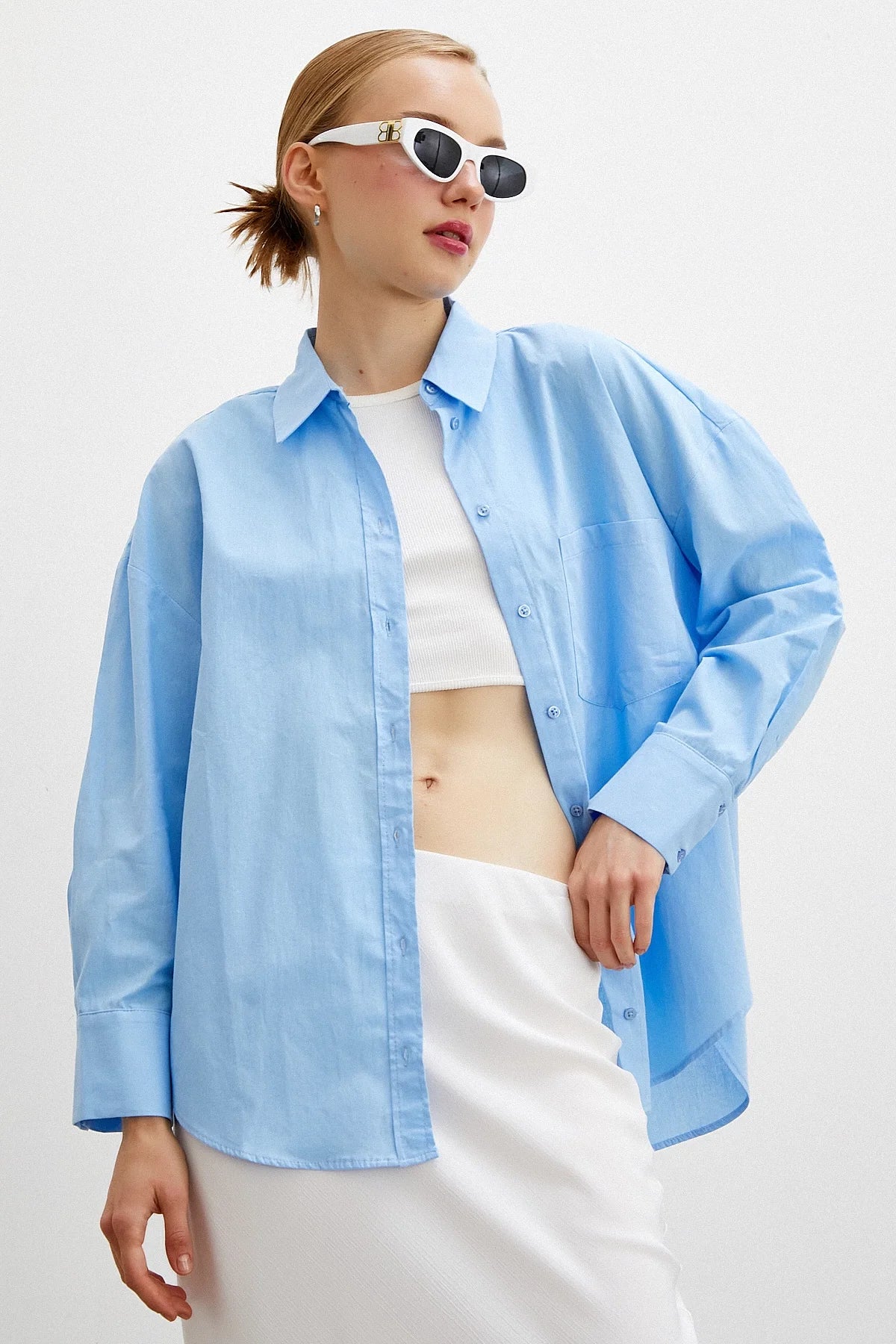 Regular Fit Poplin Gömlek - Açık Mavi - Açık Mavi - L