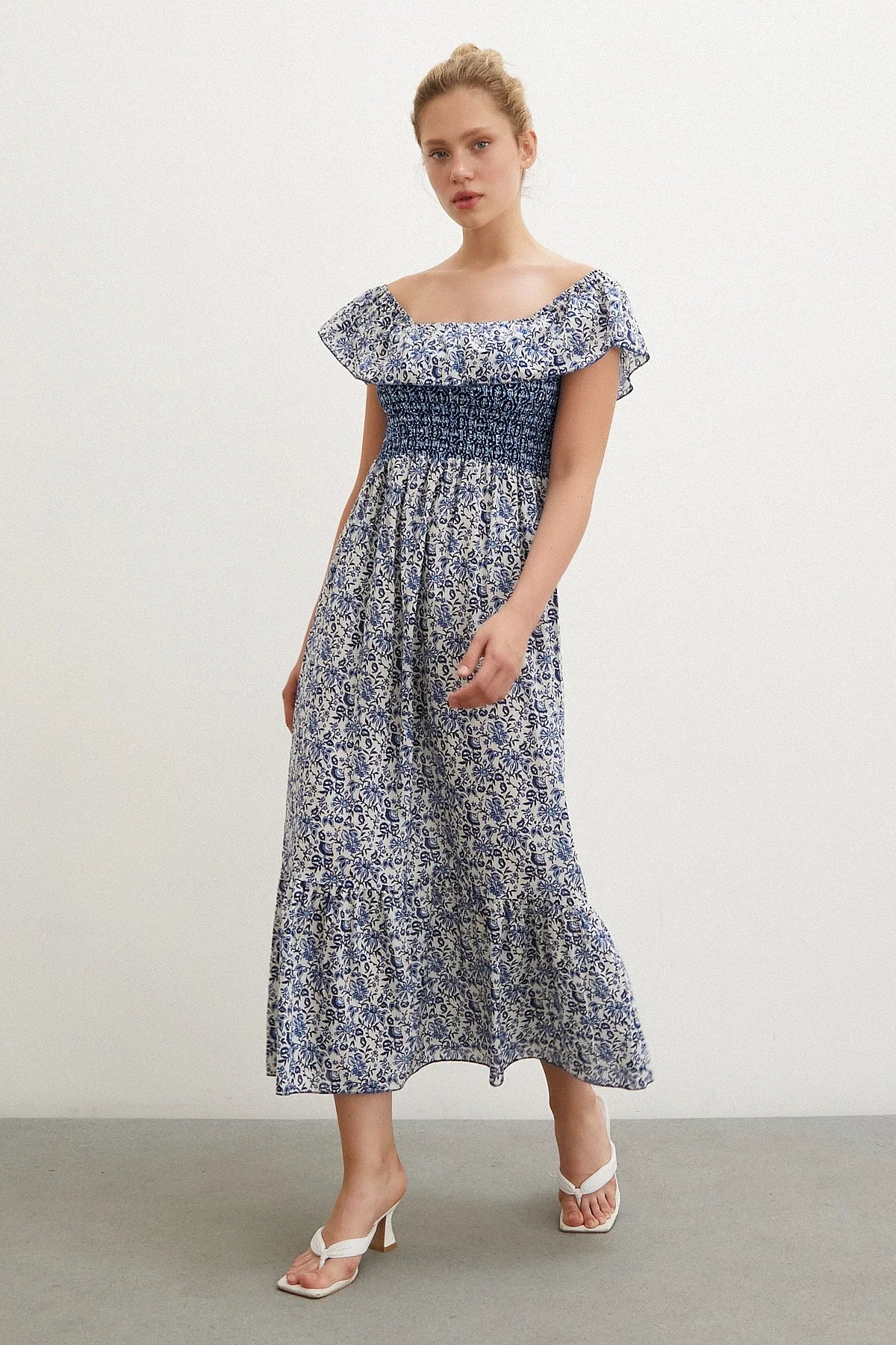 Bel Gipeli Maxi Elbise - Mavi - Mavi - L