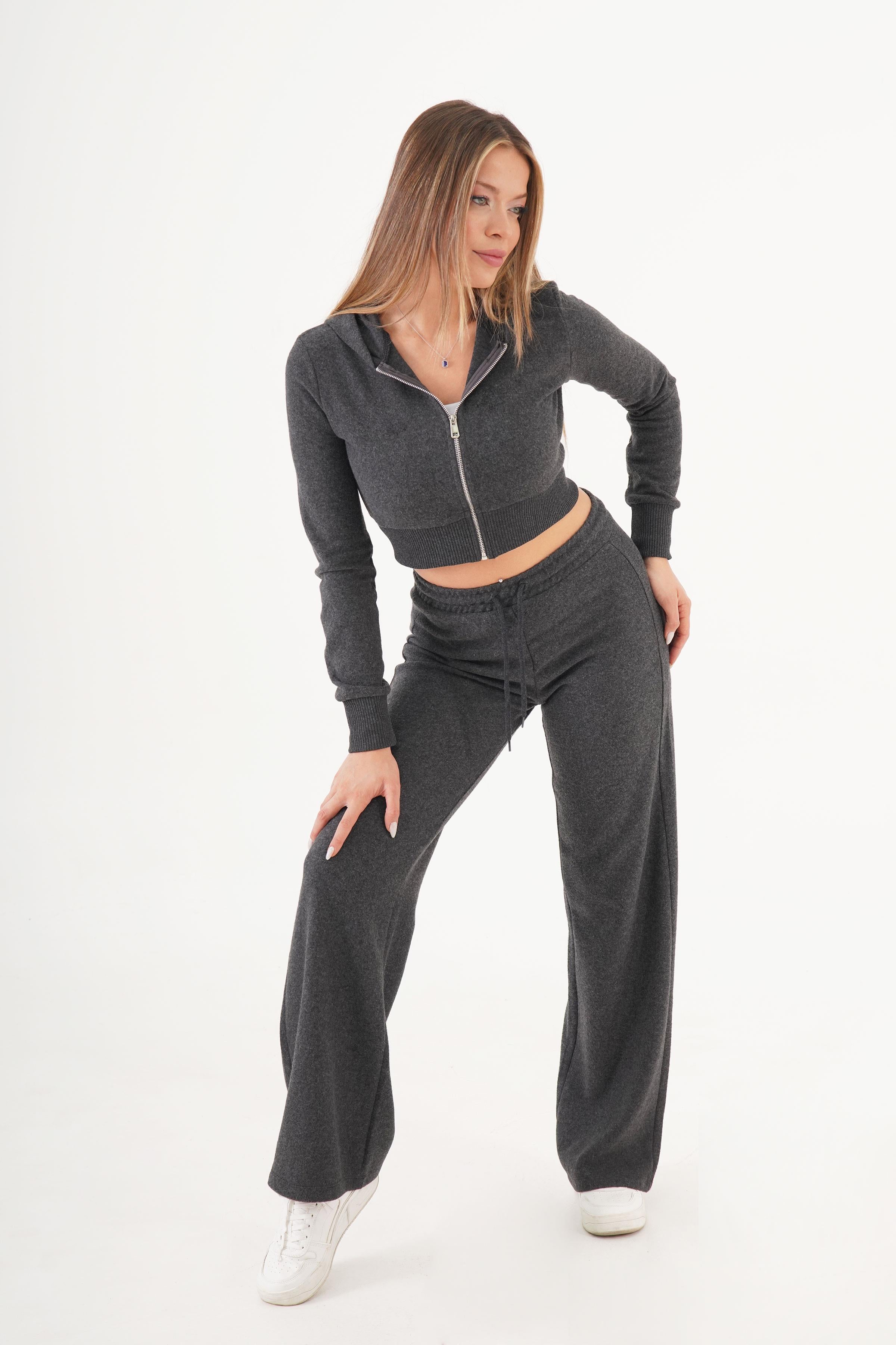 Selanik Fermuarlı Sweat Toptan Antrasit Takım