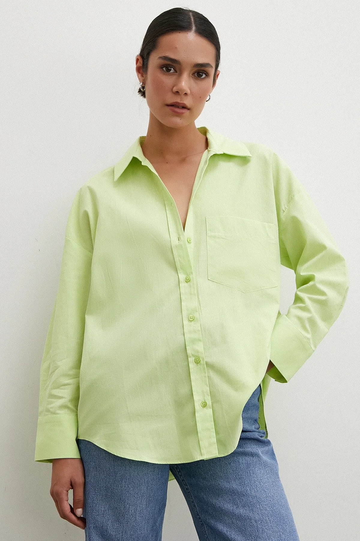 Regular Fit Poplin Gömlek - Yeşil - Yeşil - L