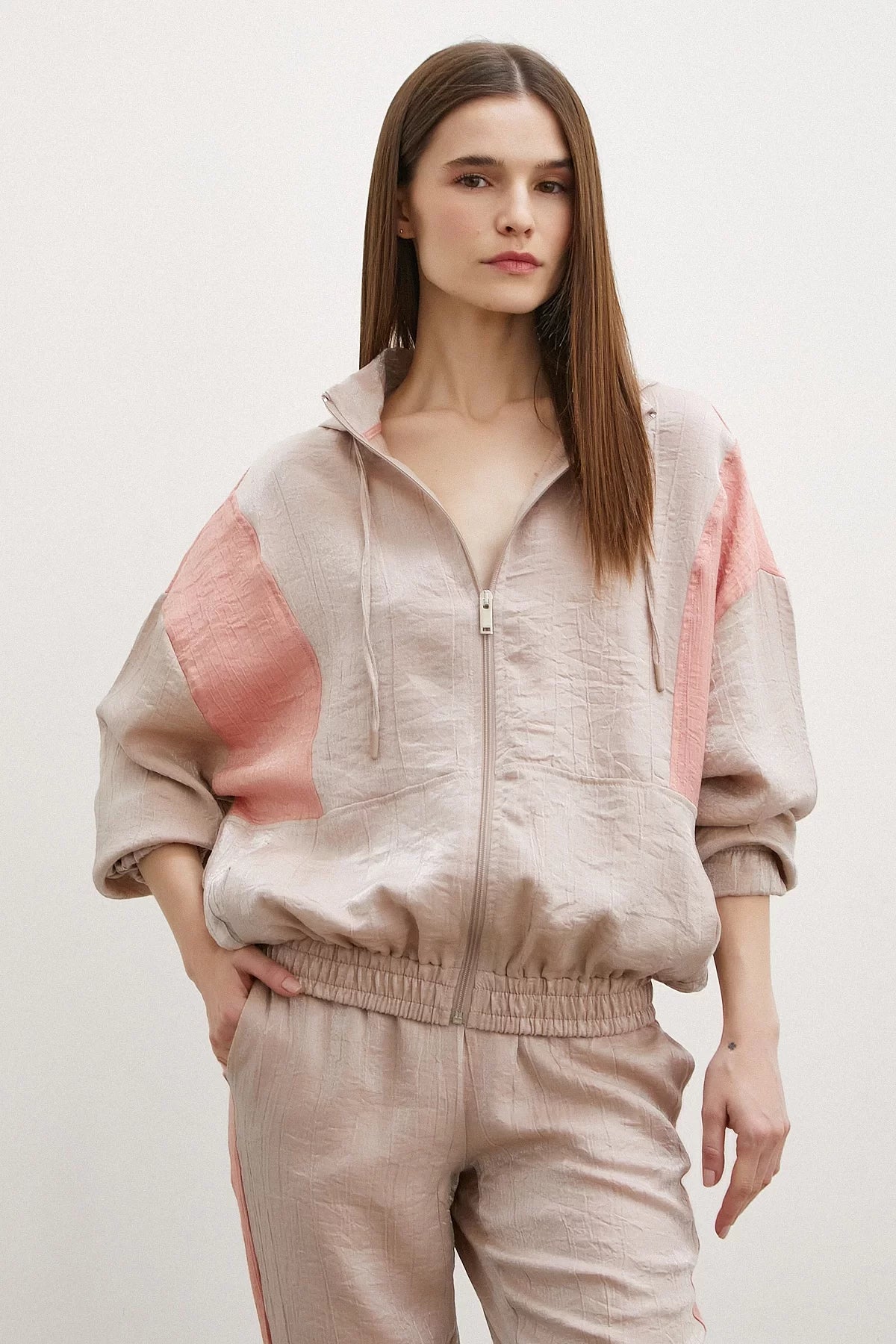 Fermuarlı Garnili Sweatshirt - Bej - Bej - L
