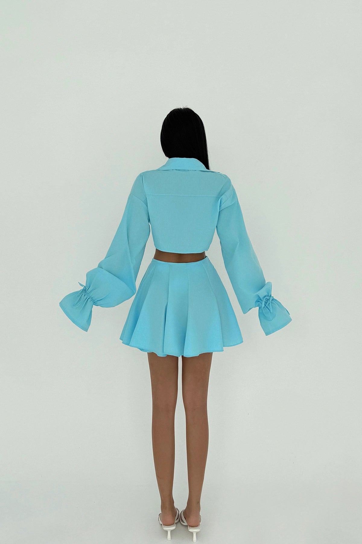 Mavi Jila Mini Etek Üst Gömlek Takım