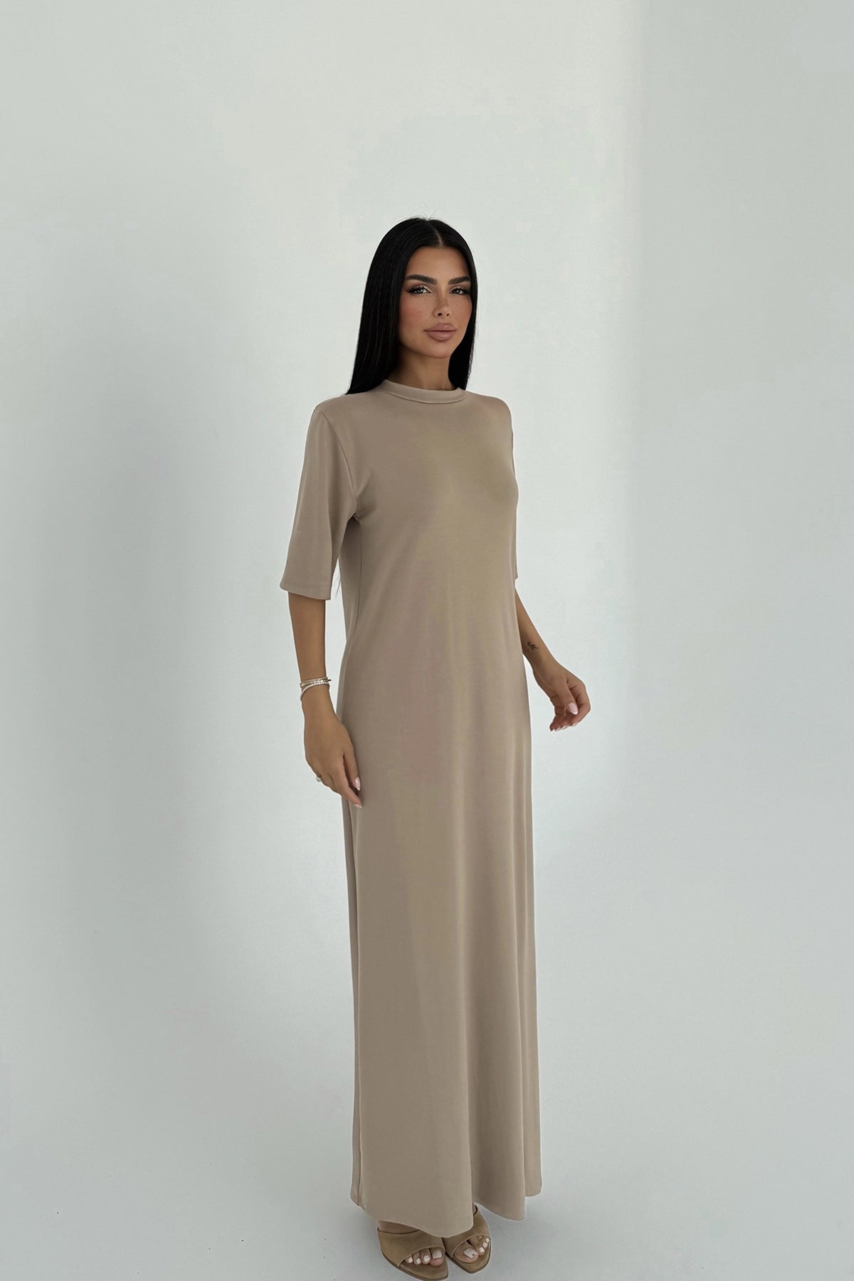 Bej Roland Uzun Elbise