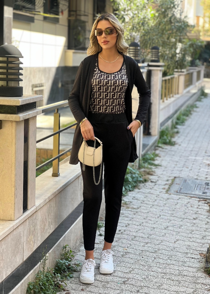 Kadın Uzun Kollu Krep üçlü Takım, 37564